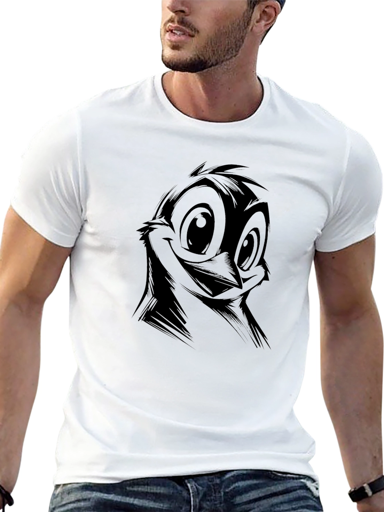 Cartoon Bird Graphic Print Black T-Shirt