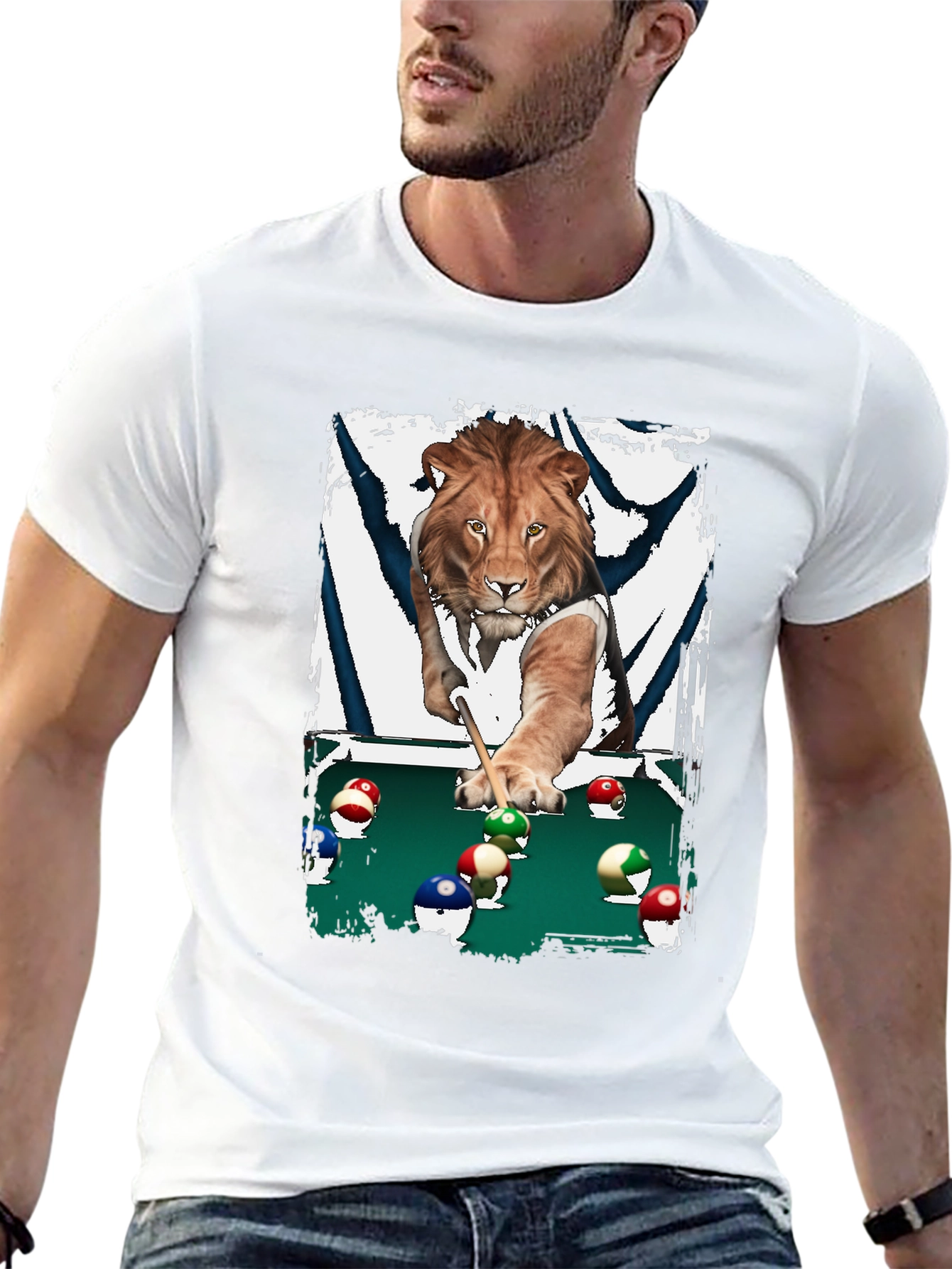 Lion Playing Pool T-Shirt - Unique Graphic Tee