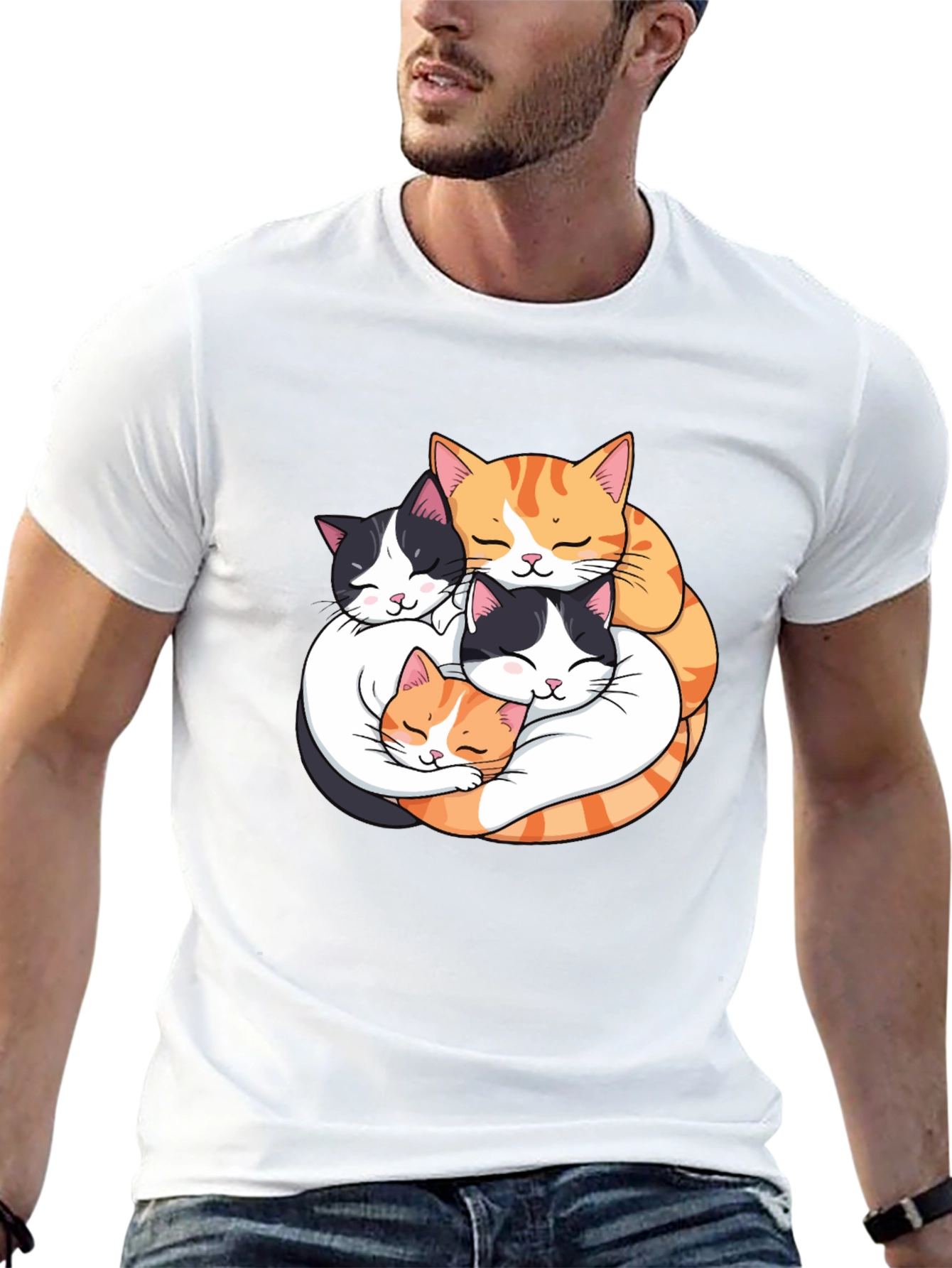Cute Cats Hugging Graphic Tee - Black