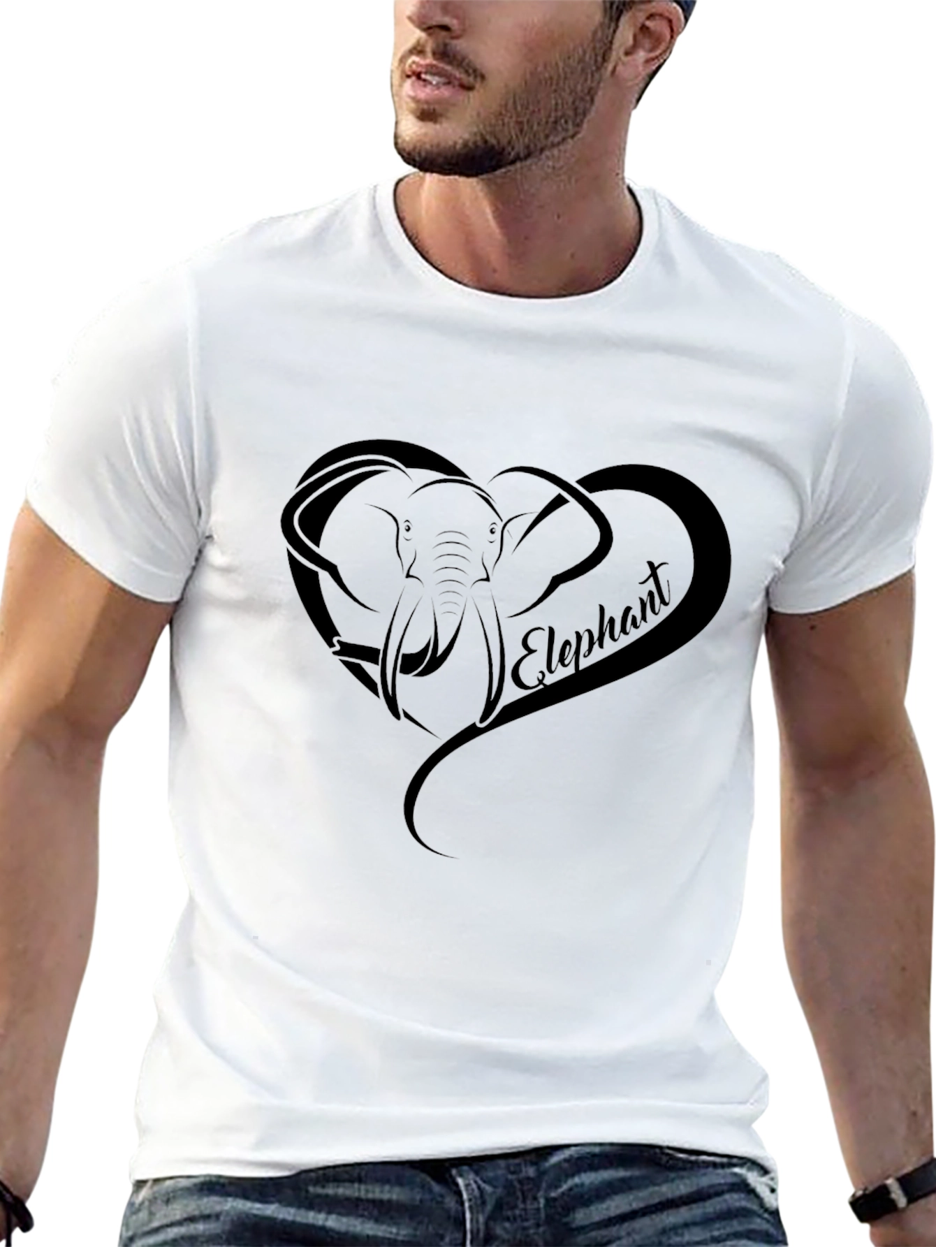 Elephant Heart Graphic Tee - Black Casual T-Shirt