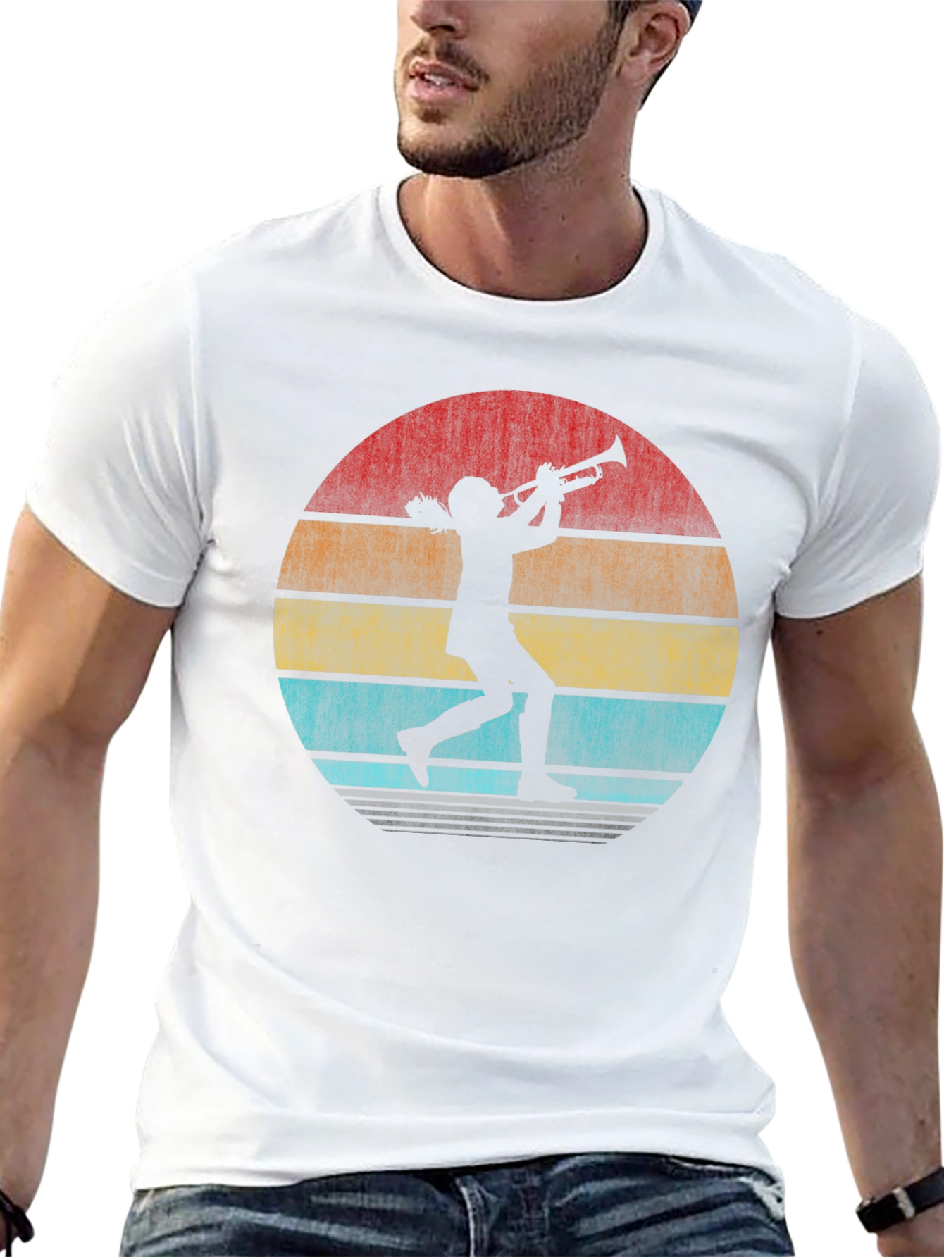 Trumpet Player Retro Sunset Graphic T-Shirt