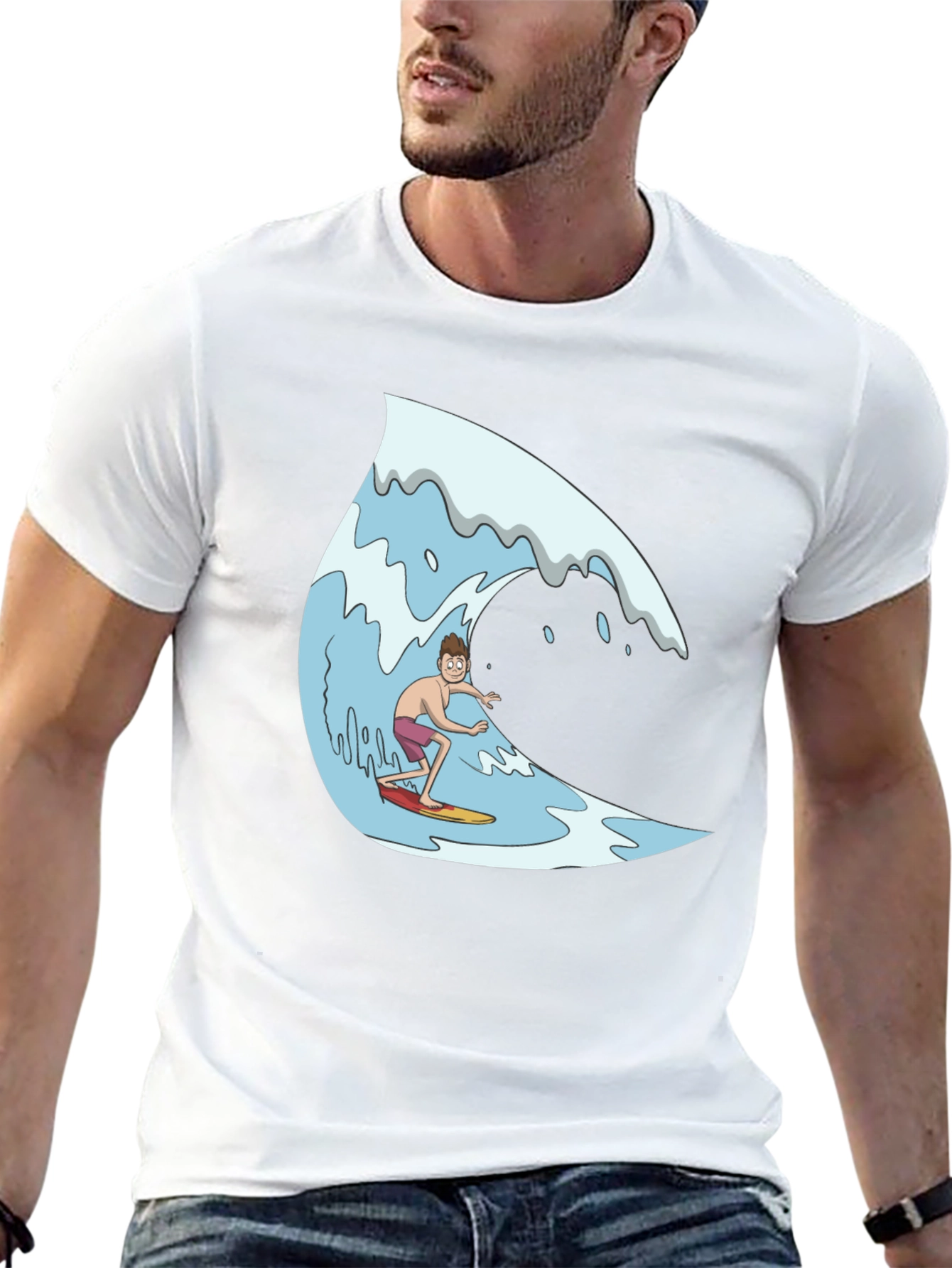Surfer Wave Graphic Black T-Shirt
