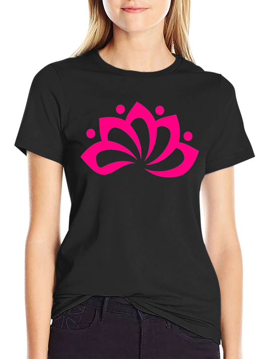 Black T-Shirt with Pink Lotus Flower Graphic
