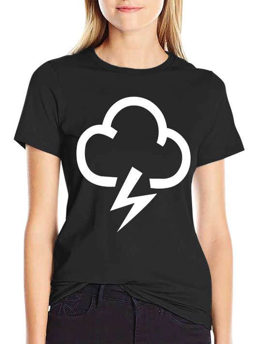 Black T-Shirt with Cloud Lightning Bolt Graphic