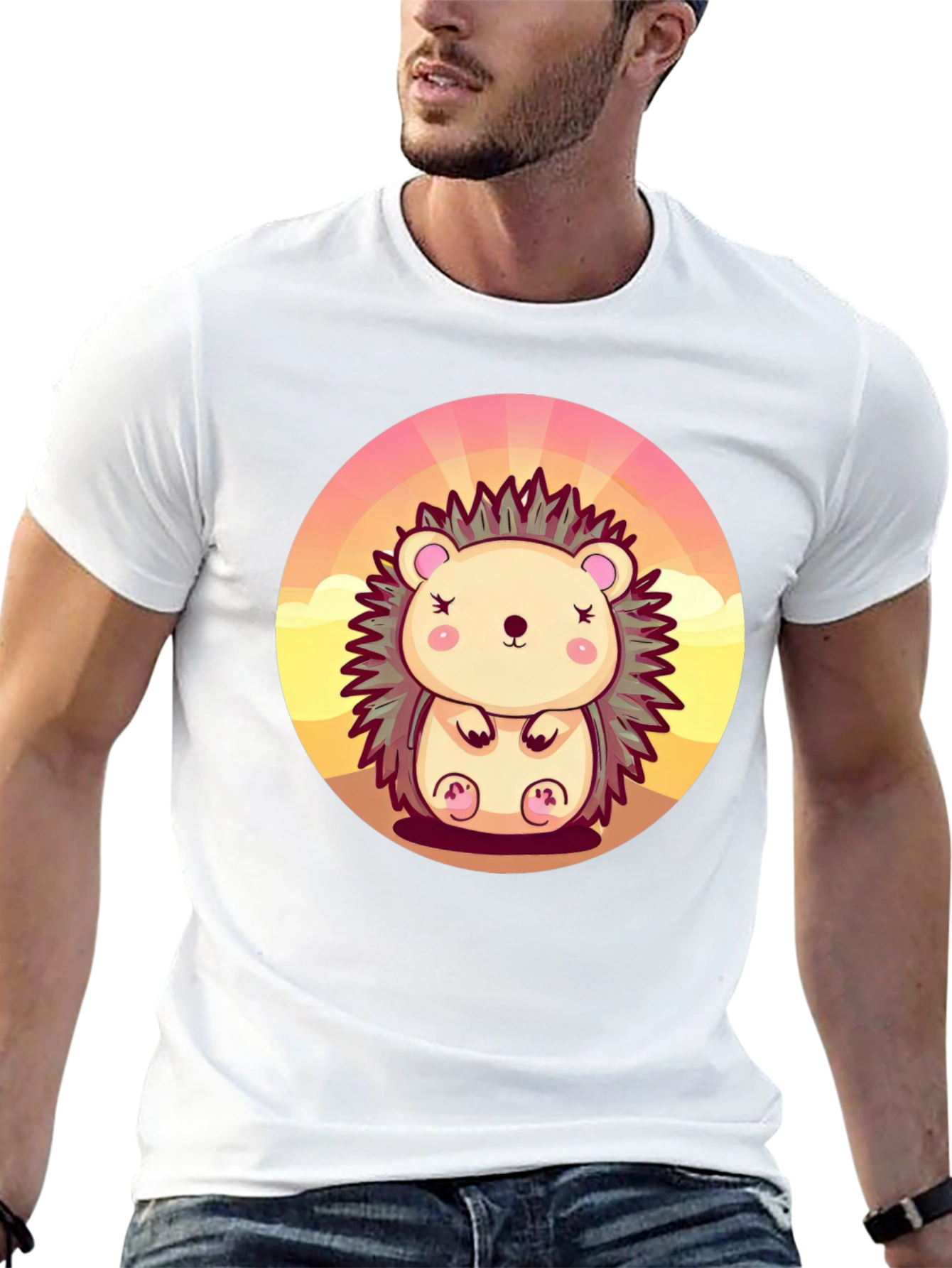 Cute Hedgehog Graphic Tee - Unisex Black T-Shirt