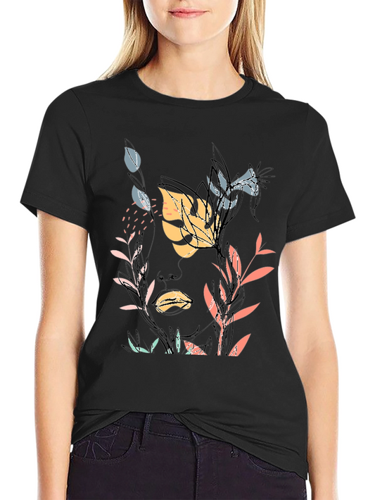 Abstract Floral Face Graphic Tee - Mens Black T-Shirt