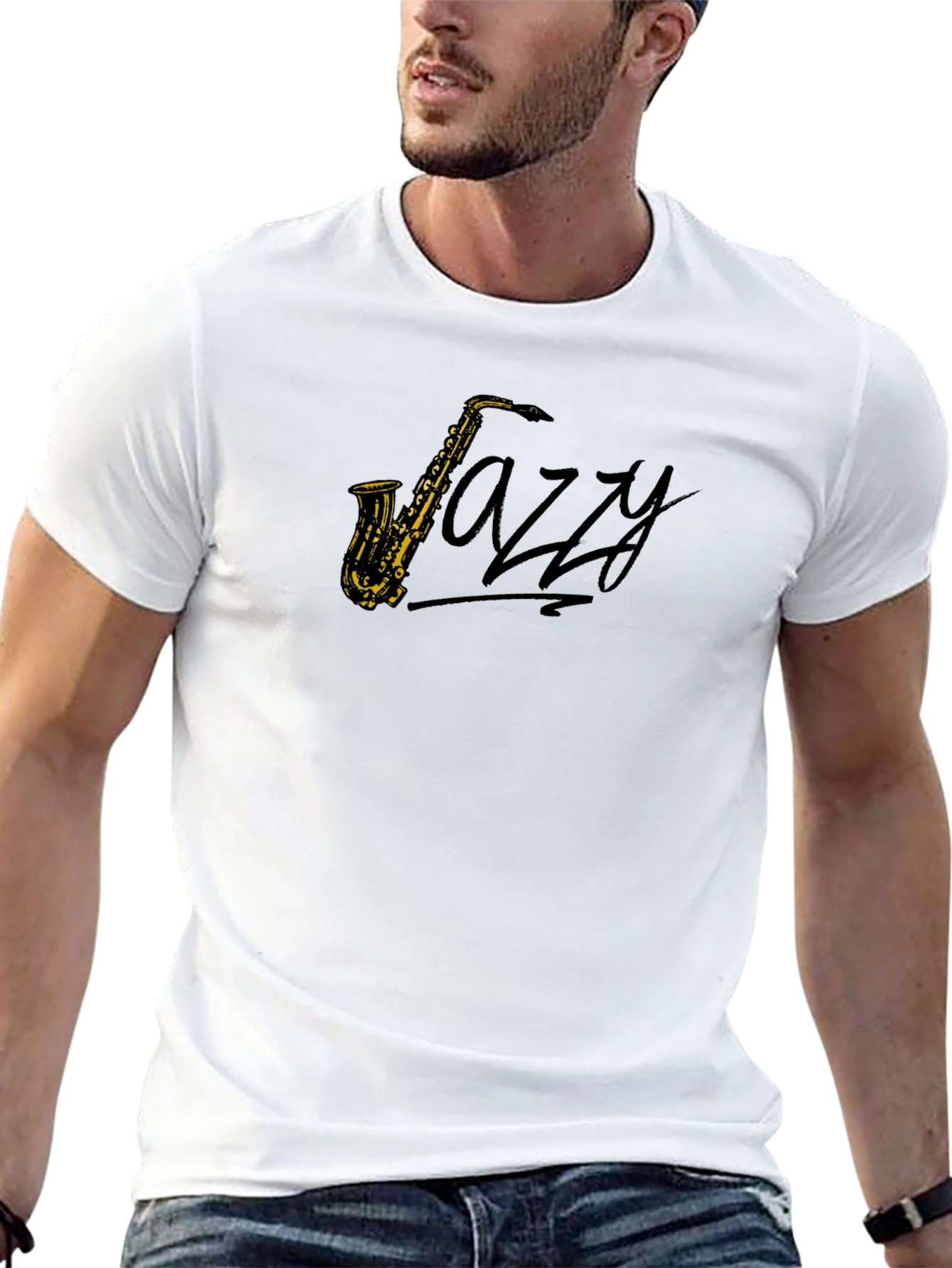 Jazz Saxophone Graphic Tee - Black Cotton Comfort