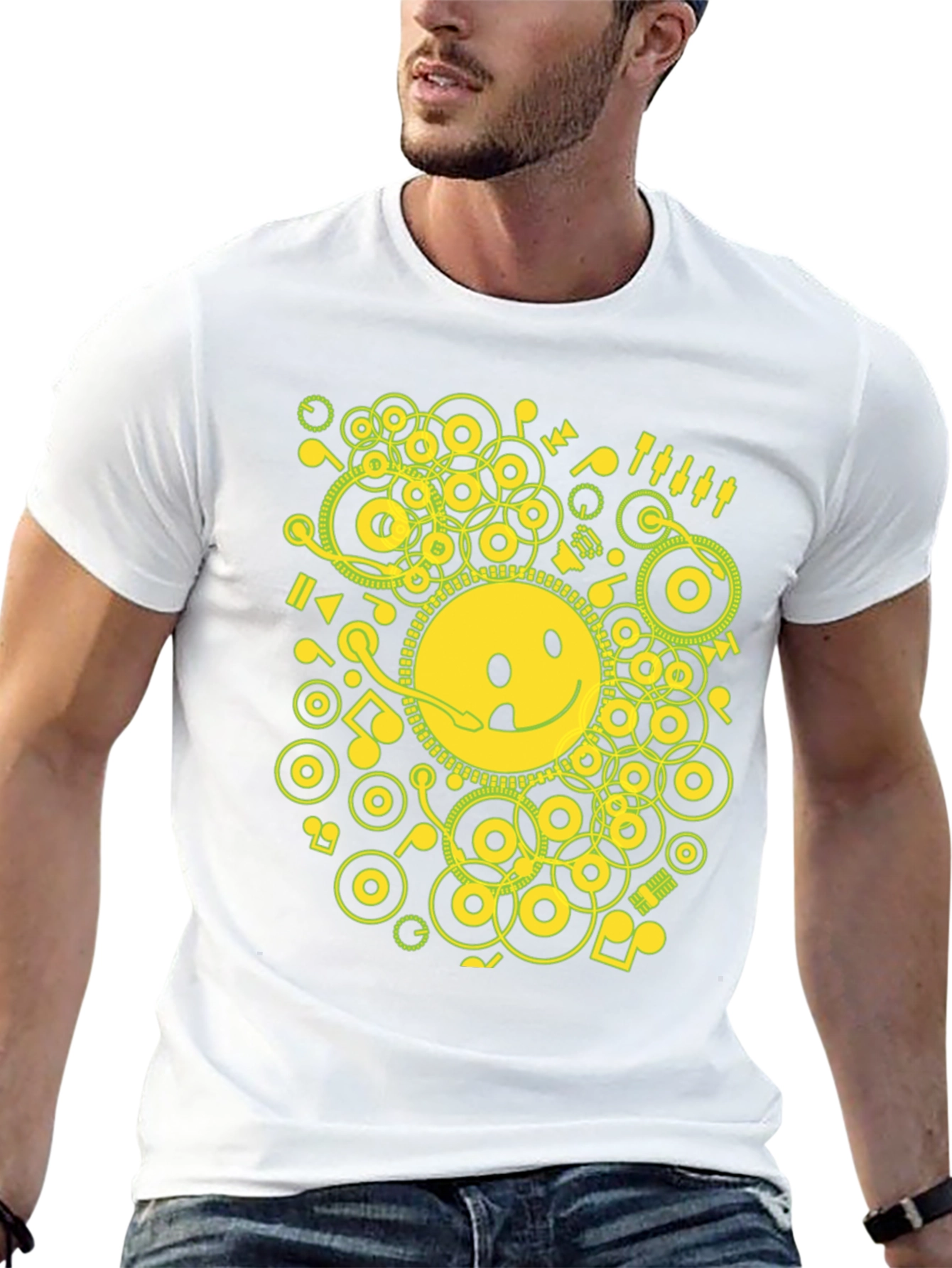 Smiley Face Graphic Tee - Music Theme T-Shirt