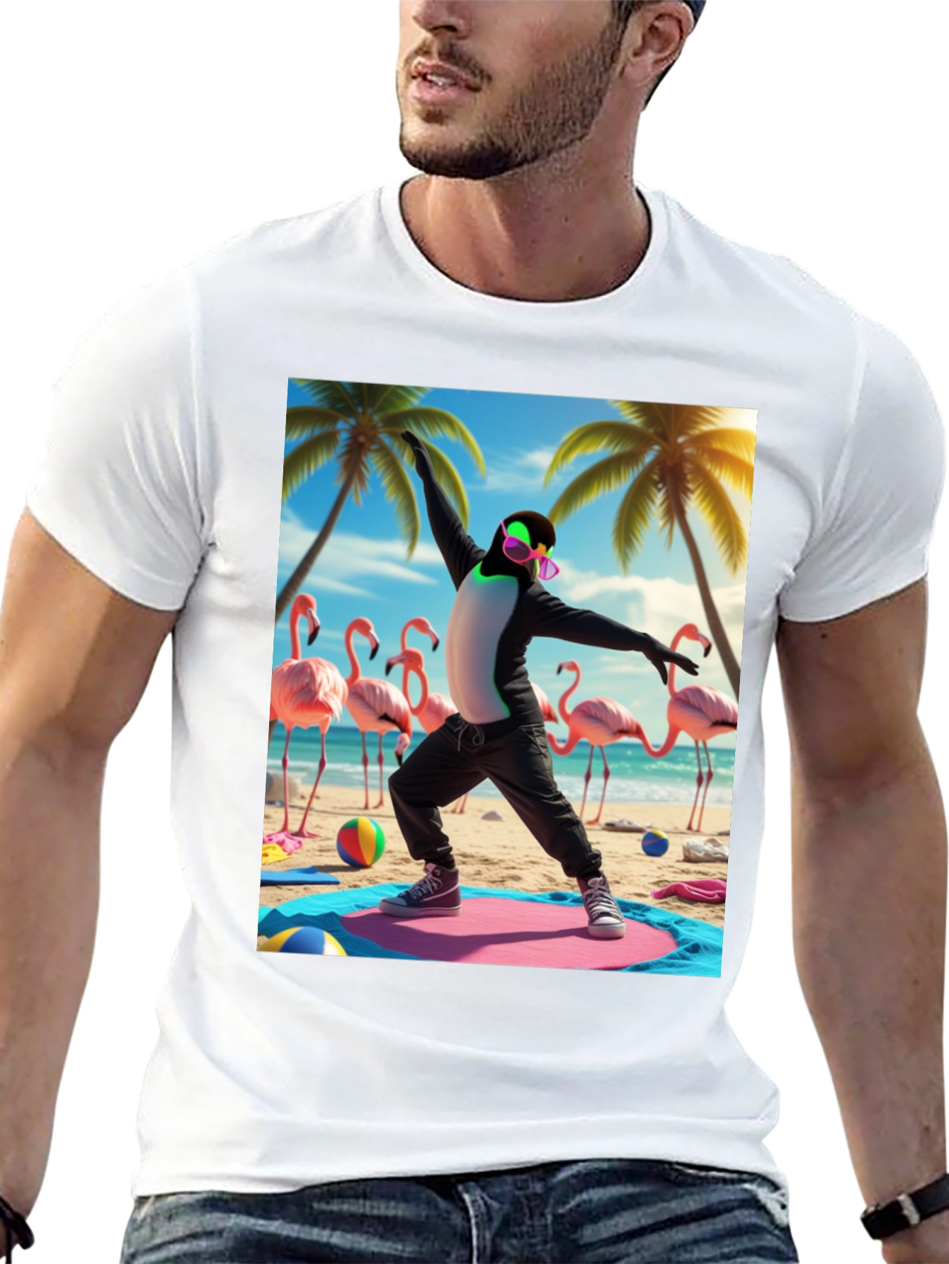 Penguin Yoga Beach T-Shirt