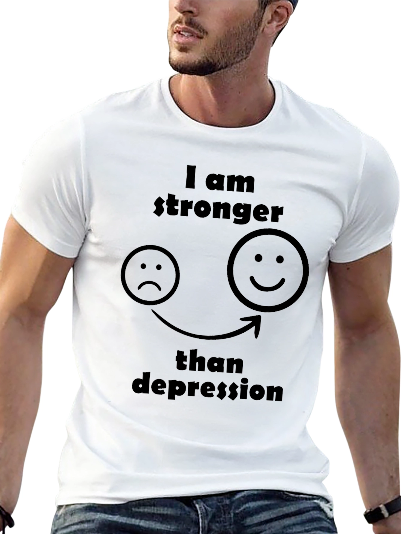 Stronger Than Depression Black Graphic T-Shirt