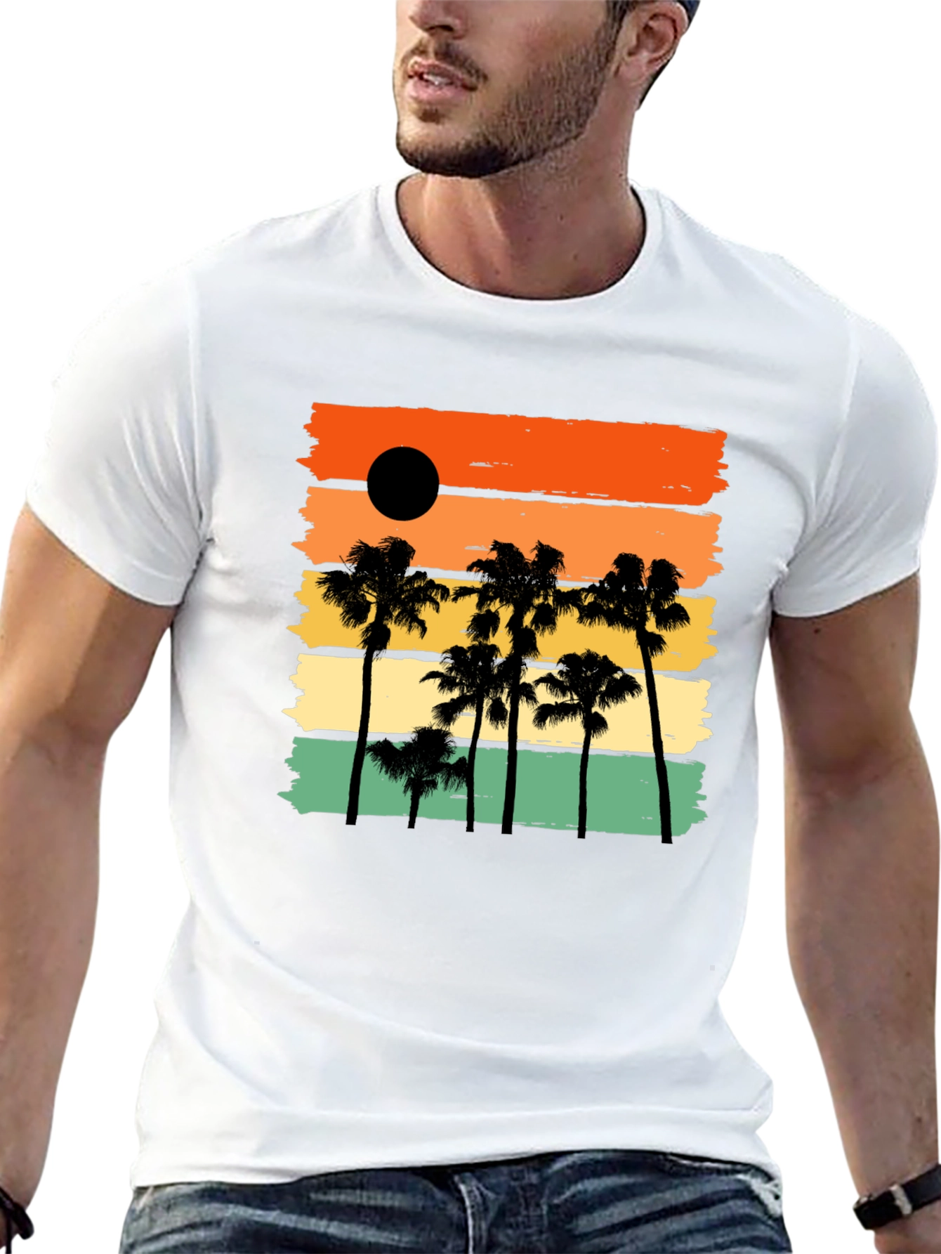 Sunset Palm Tree Black Graphic T-Shirt