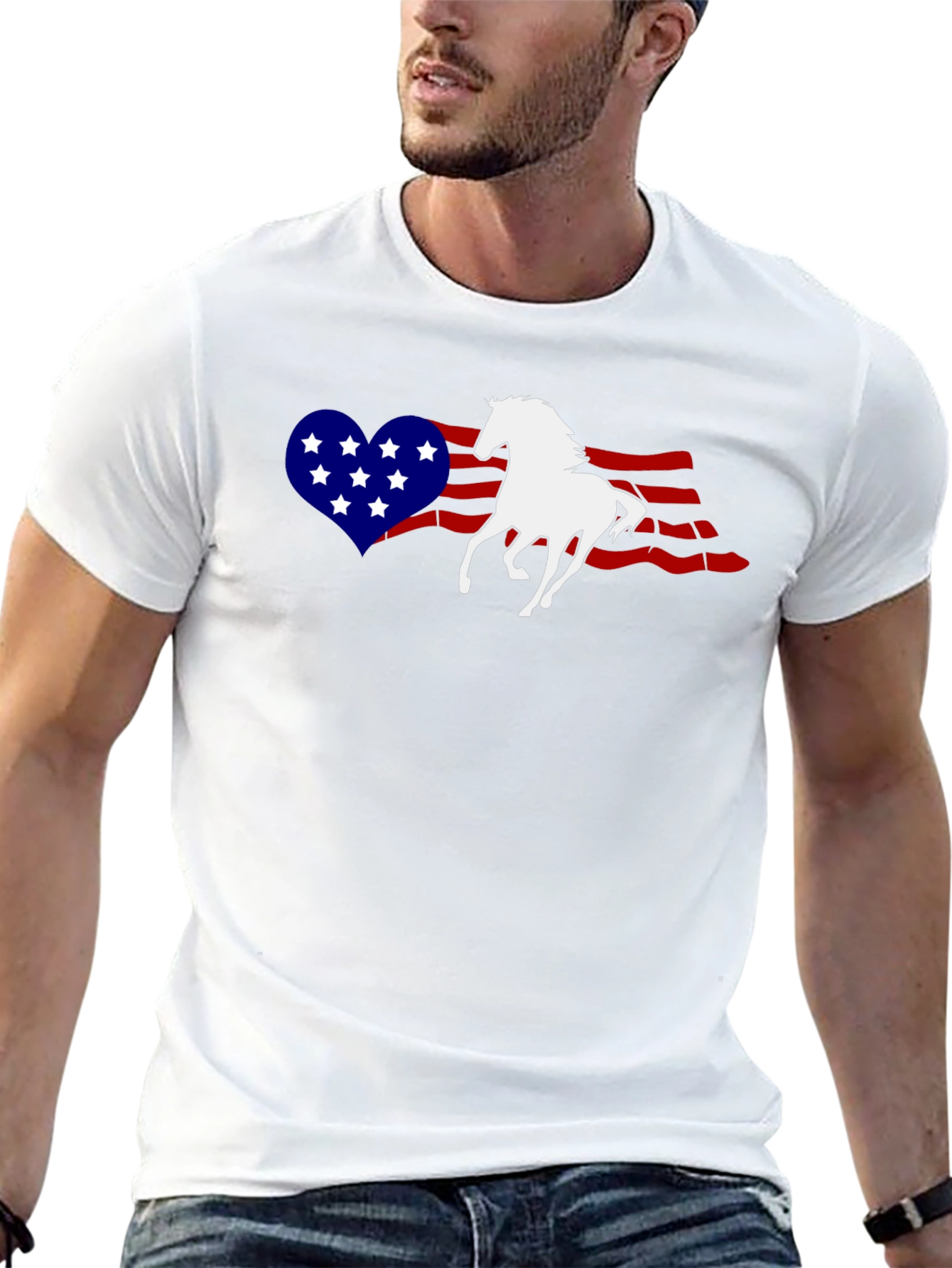 American Flag Horse Graphic Tee - Patriotic Style