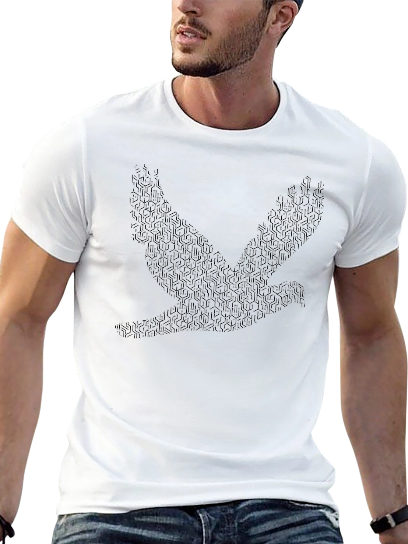Geometric Dove Graphic T-Shirt - Modern Style