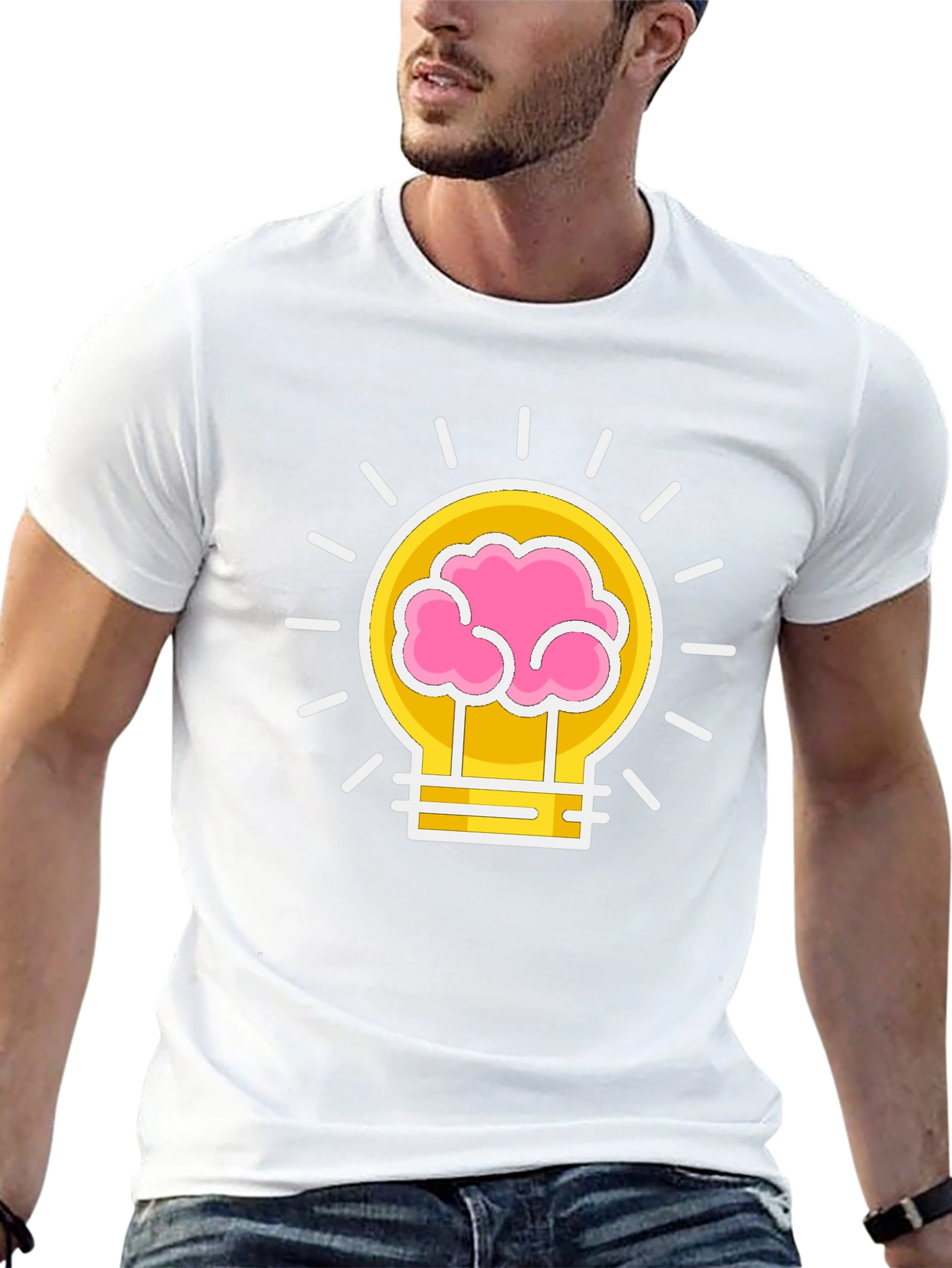 Brain Power Lightbulb Graphic Tee - Black Cotton T-Shirt