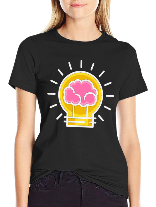 Brain Power Lightbulb Graphic Tee - Black Cotton T-Shirt