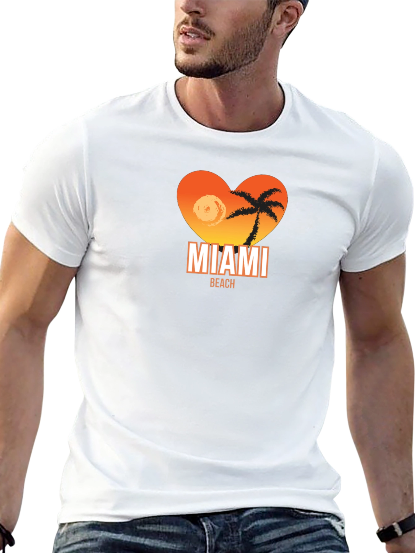 Miami Beach Heart Graphic T-Shirt - Black