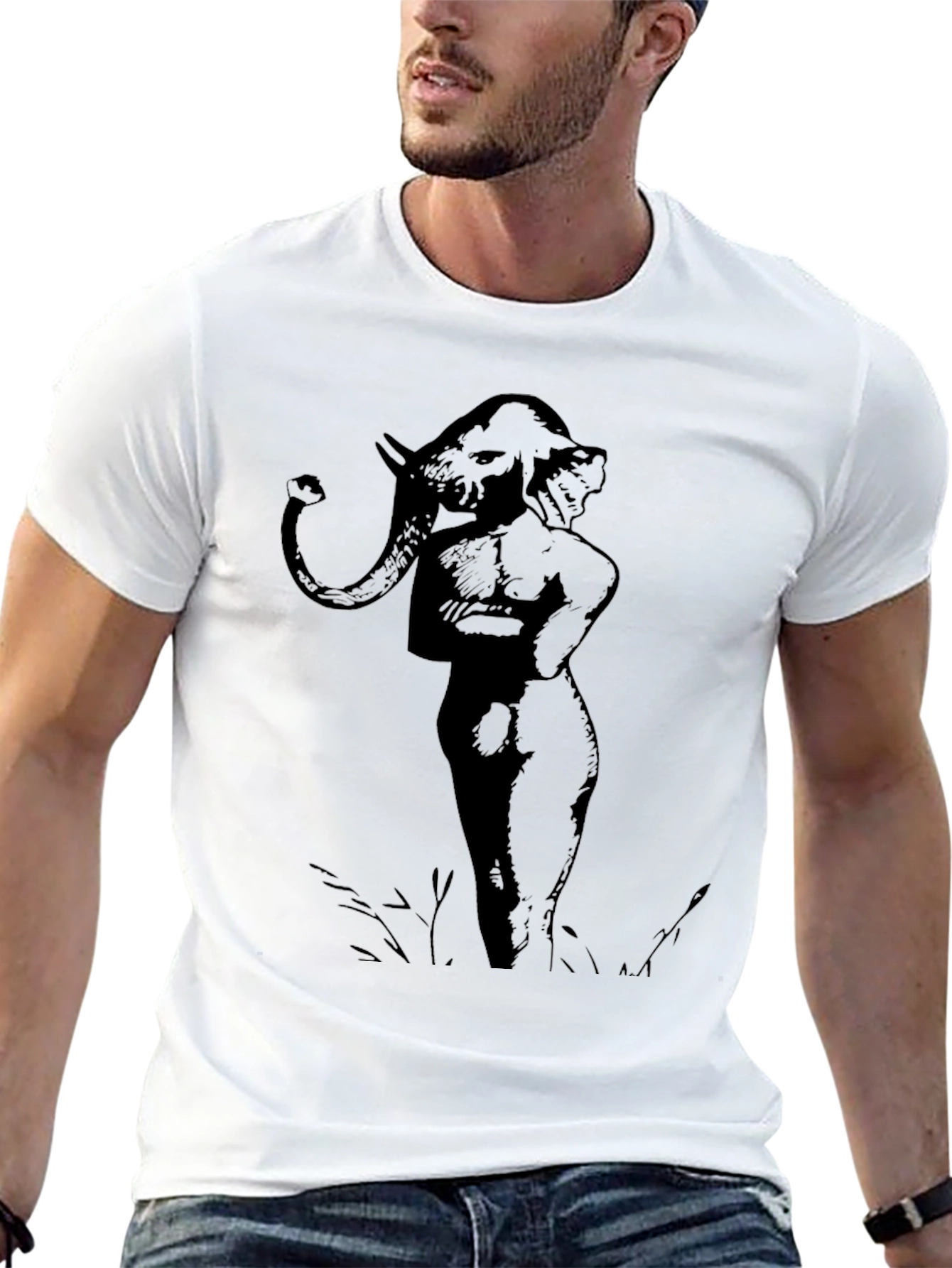 Unique Elephant Man Graphic Tee - Black Cotton Blend