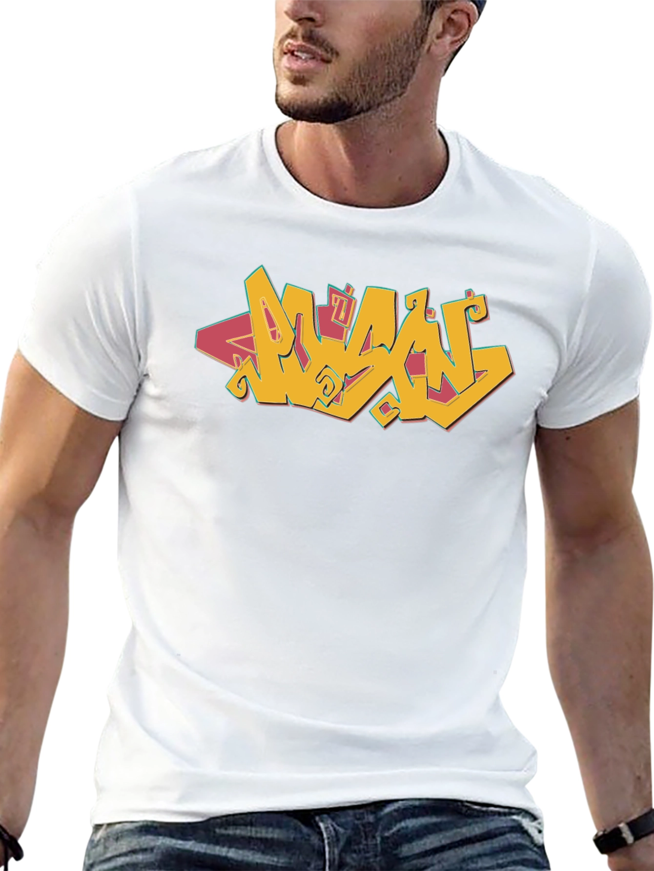 Graffiti Style Graphic Tee - Black Cotton Blend