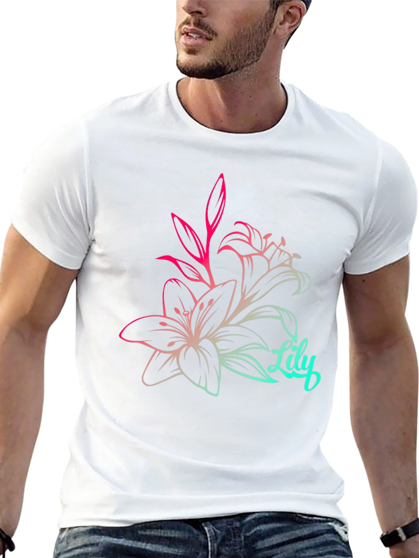 Lily Flower Graphic Tee - Stylish Black T-Shirt