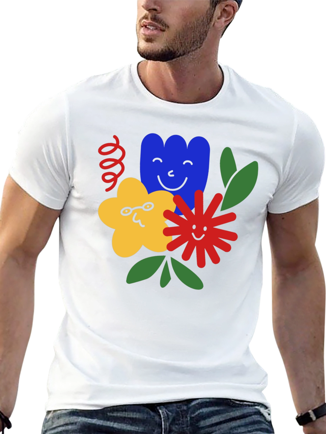 Funky Floral Graphic Tee - Black Cotton T-Shirt