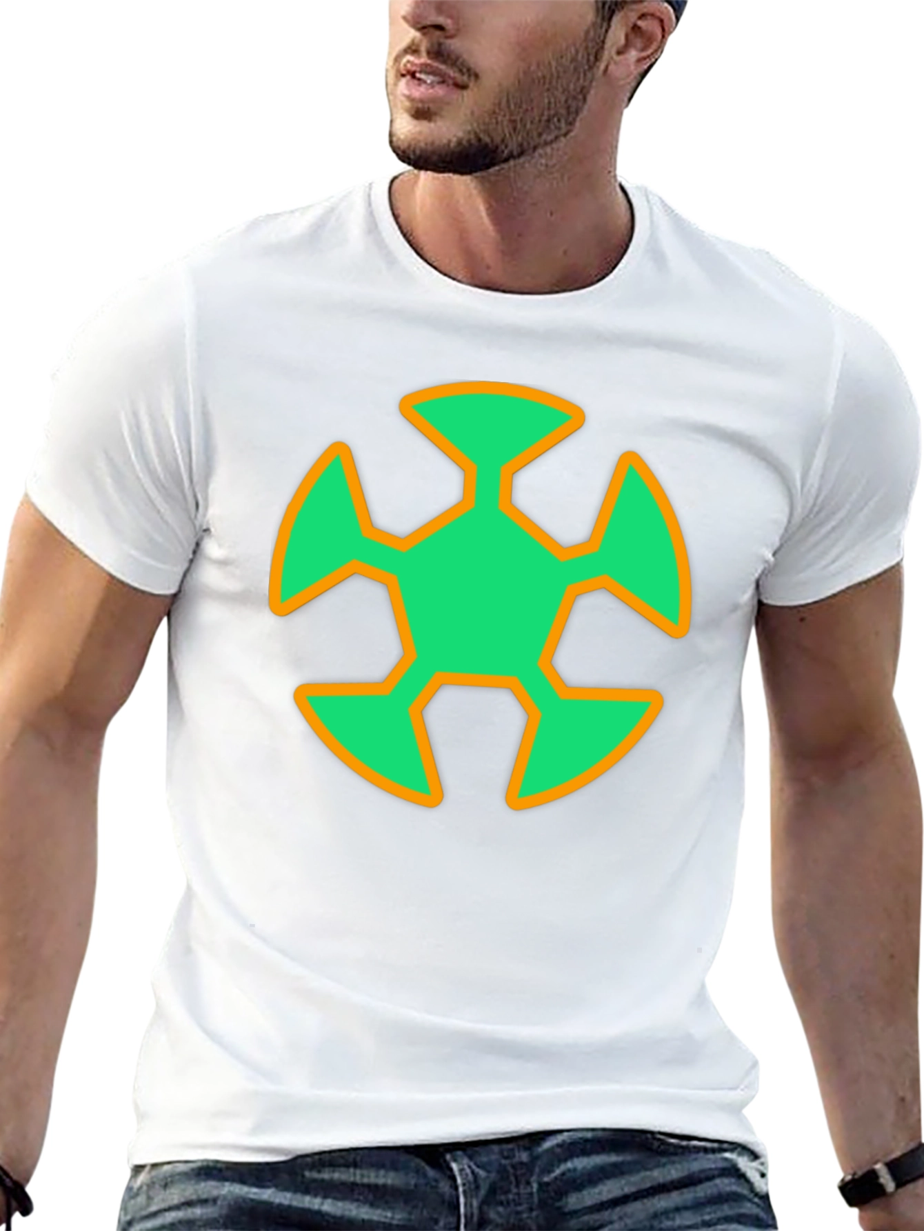 Geometric Graphic T-Shirt - Green & Orange Design