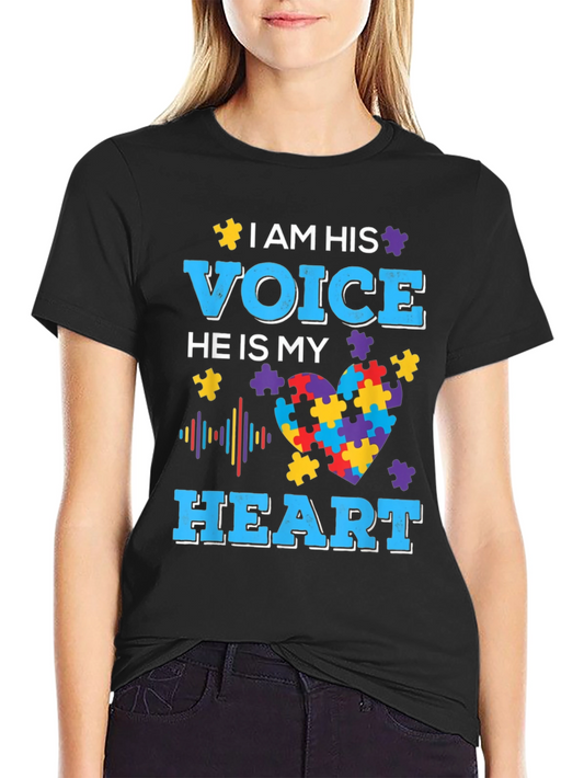 Autism Awareness I Am His Voice Puzzle Piece Heart T-Shirt