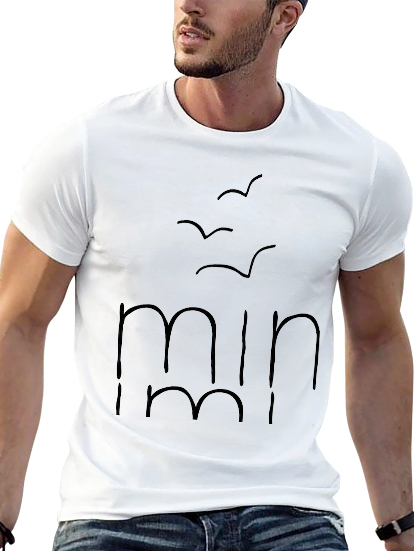 Minimalist Black T-Shirt with Bird Graphic Design