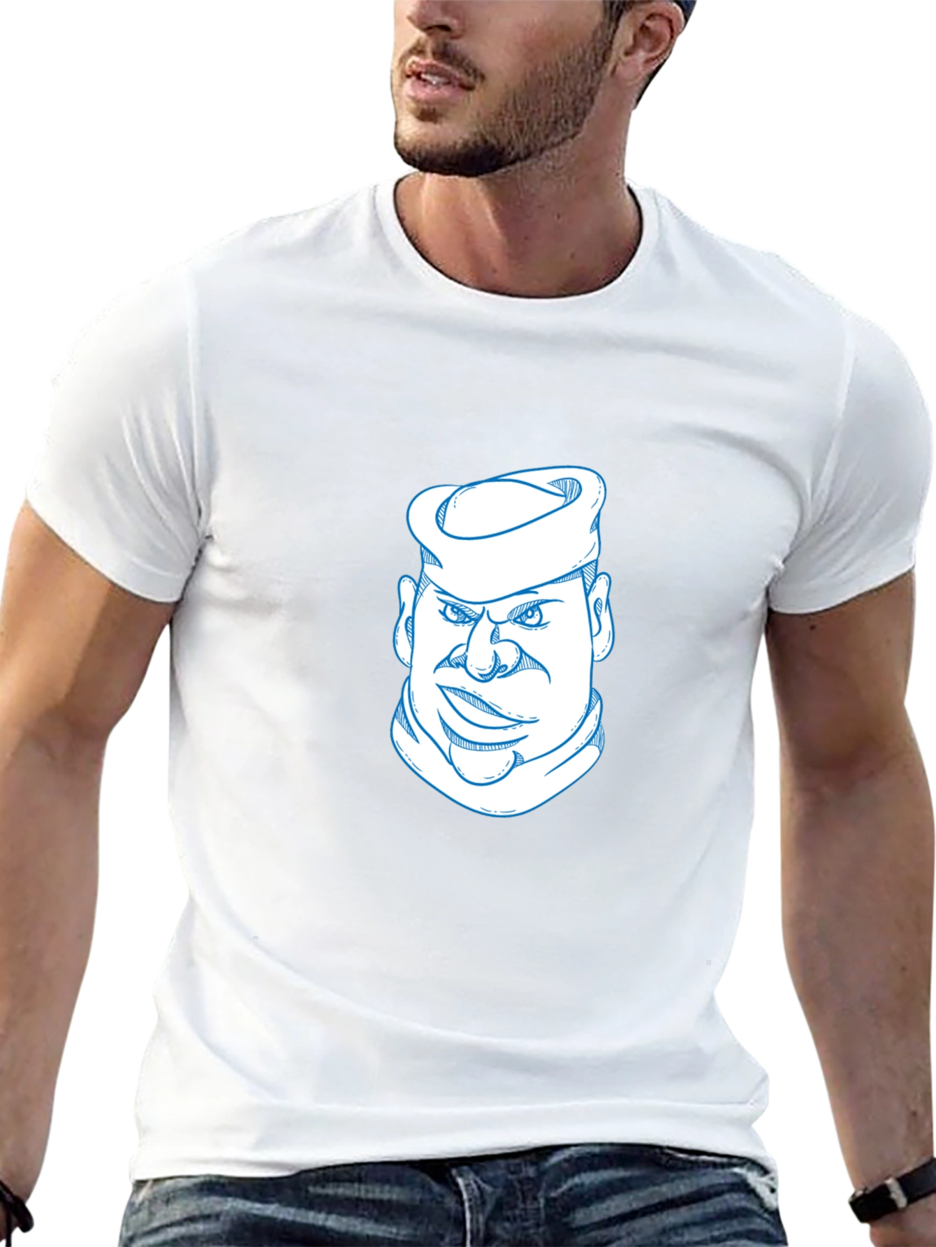 Cool Sailor Cartoon Graphic Tee - Black