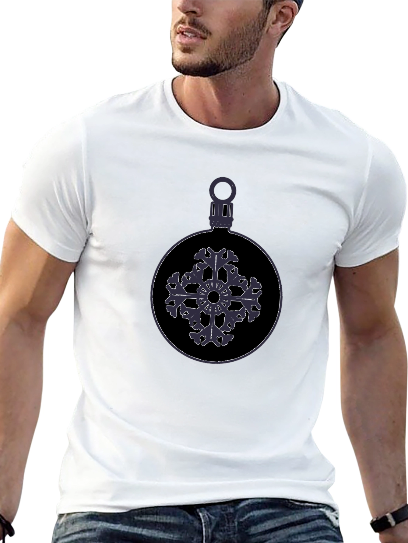 Festive Snowflake Ornament Graphic Tee - Black