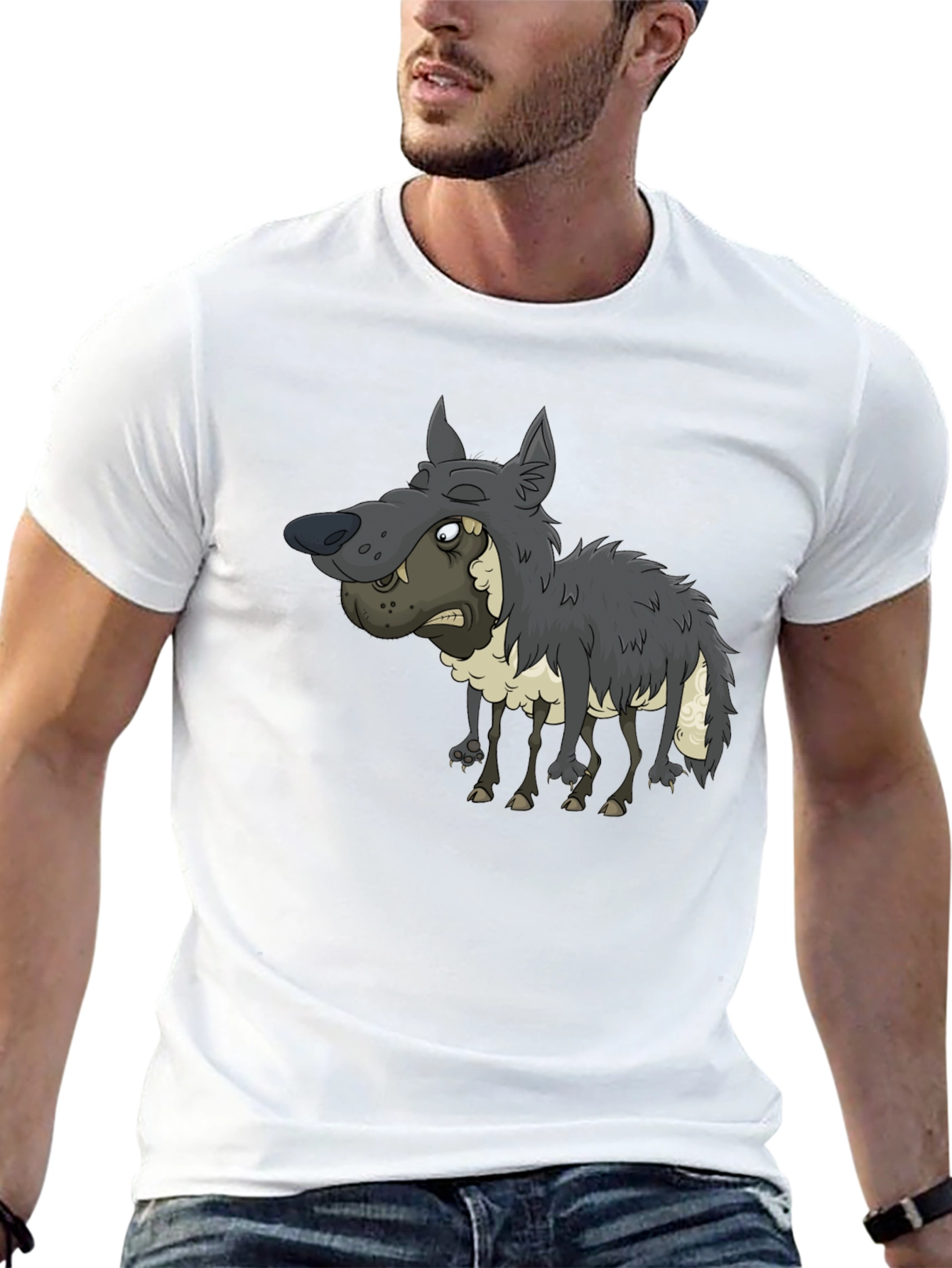Funny Cartoon Wolf Graphic T-Shirt