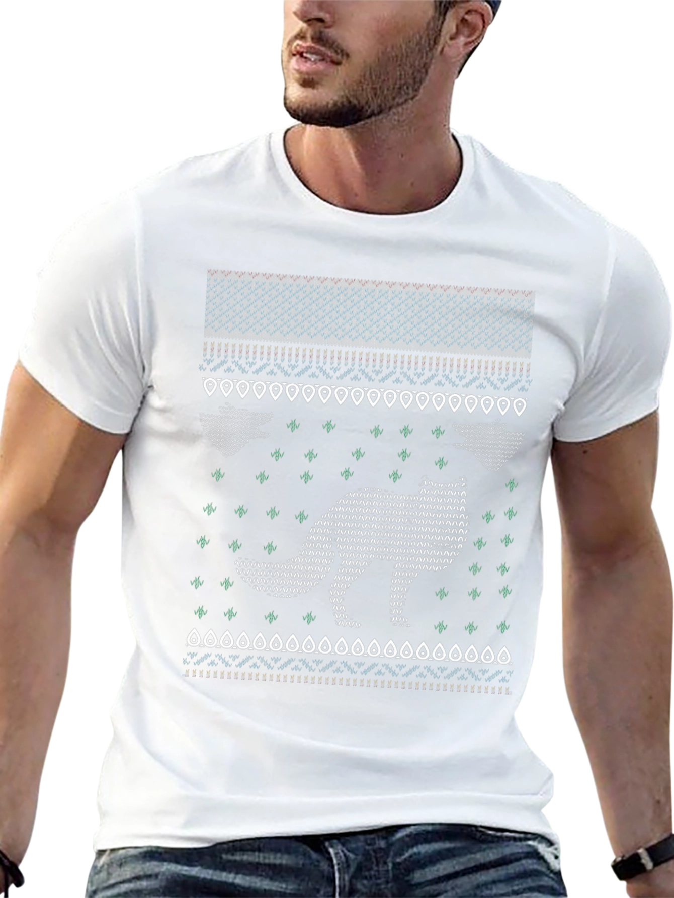 Festive Fox Knit Style T-Shirt