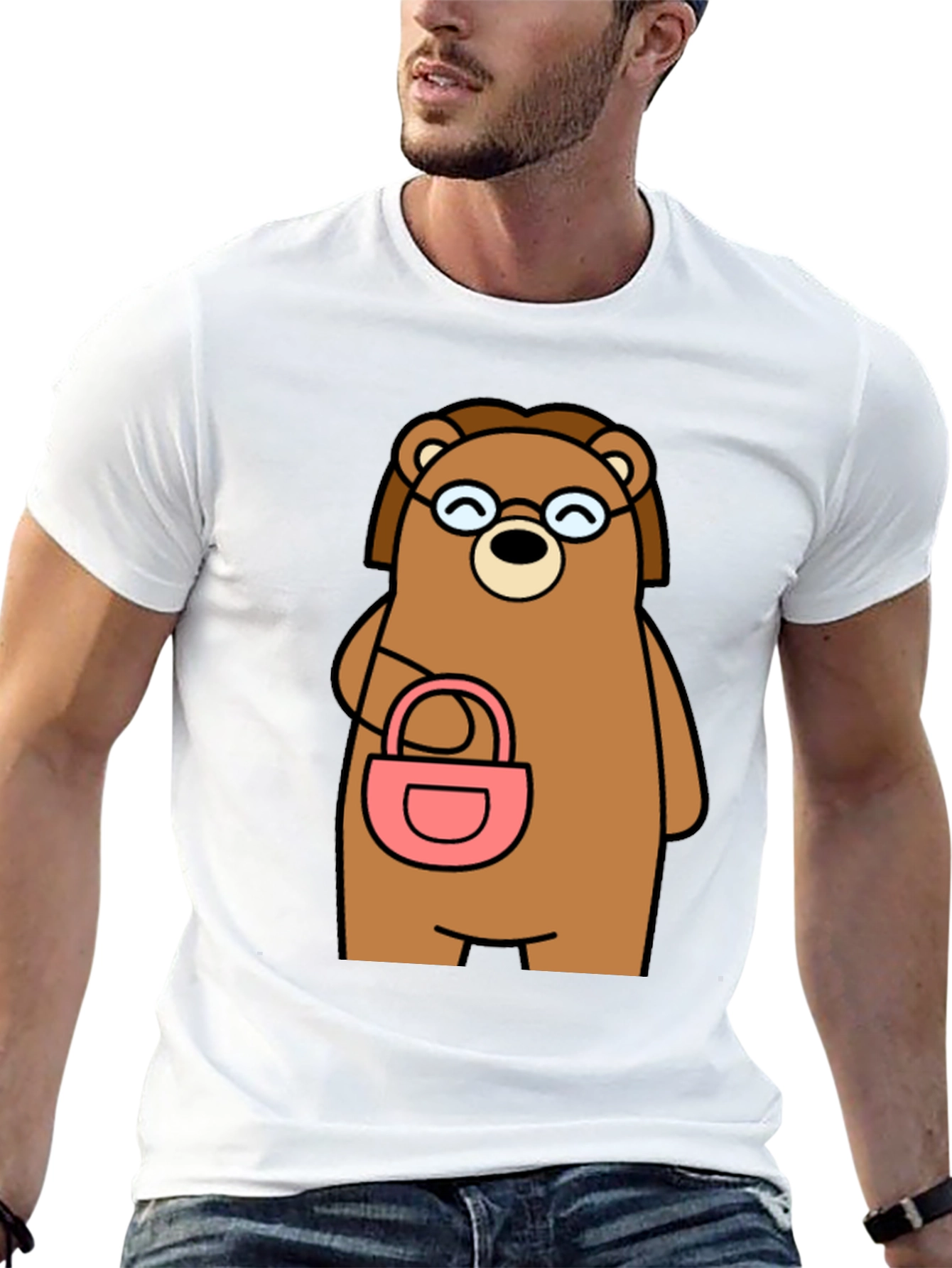 Cartoon Bear with Purse Graphic T-Shirt
