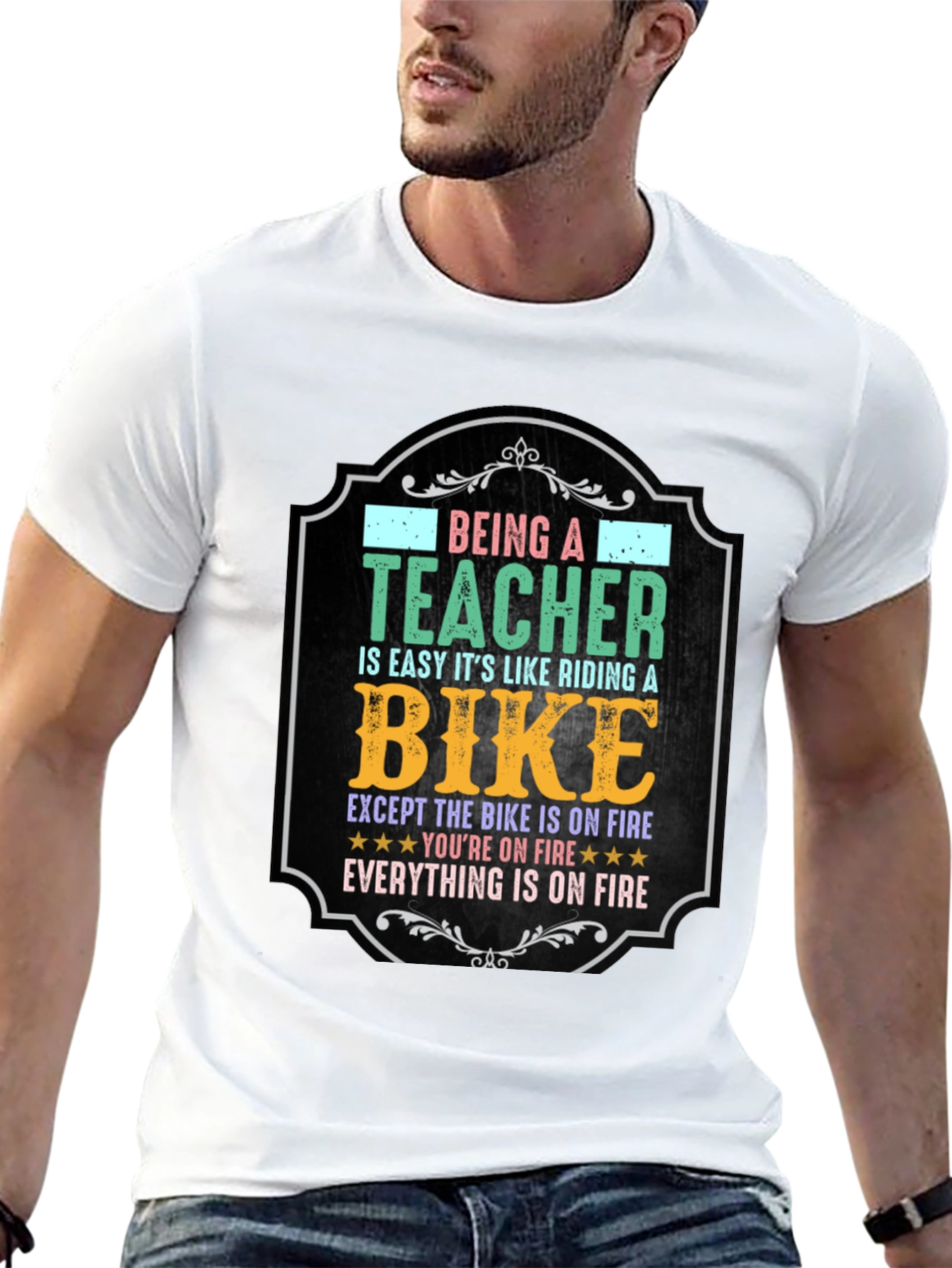 Funny Teacher T-Shirt: Riding a Bike on Fire
