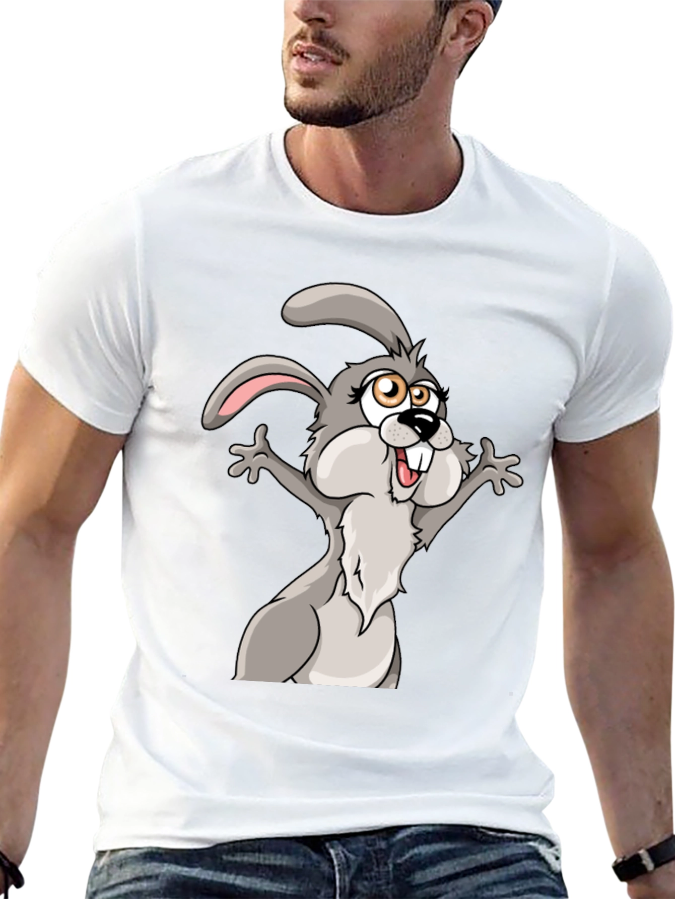Funny Cartoon Bunny T-Shirt - Black