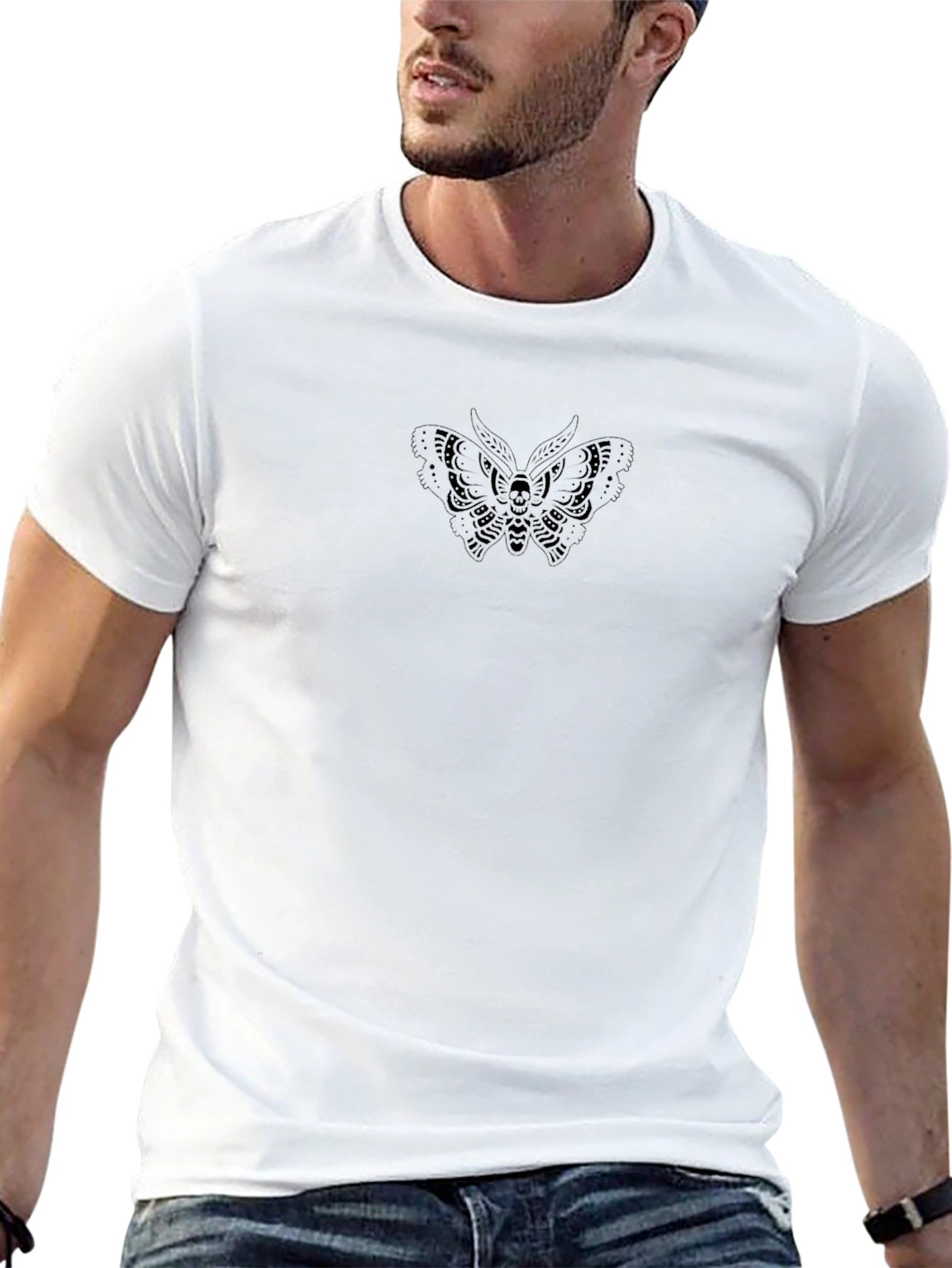 Mens Black Tee with Butterfly Graphic