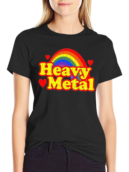 Heavy Metal Rainbow Heart Graphic T-Shirt