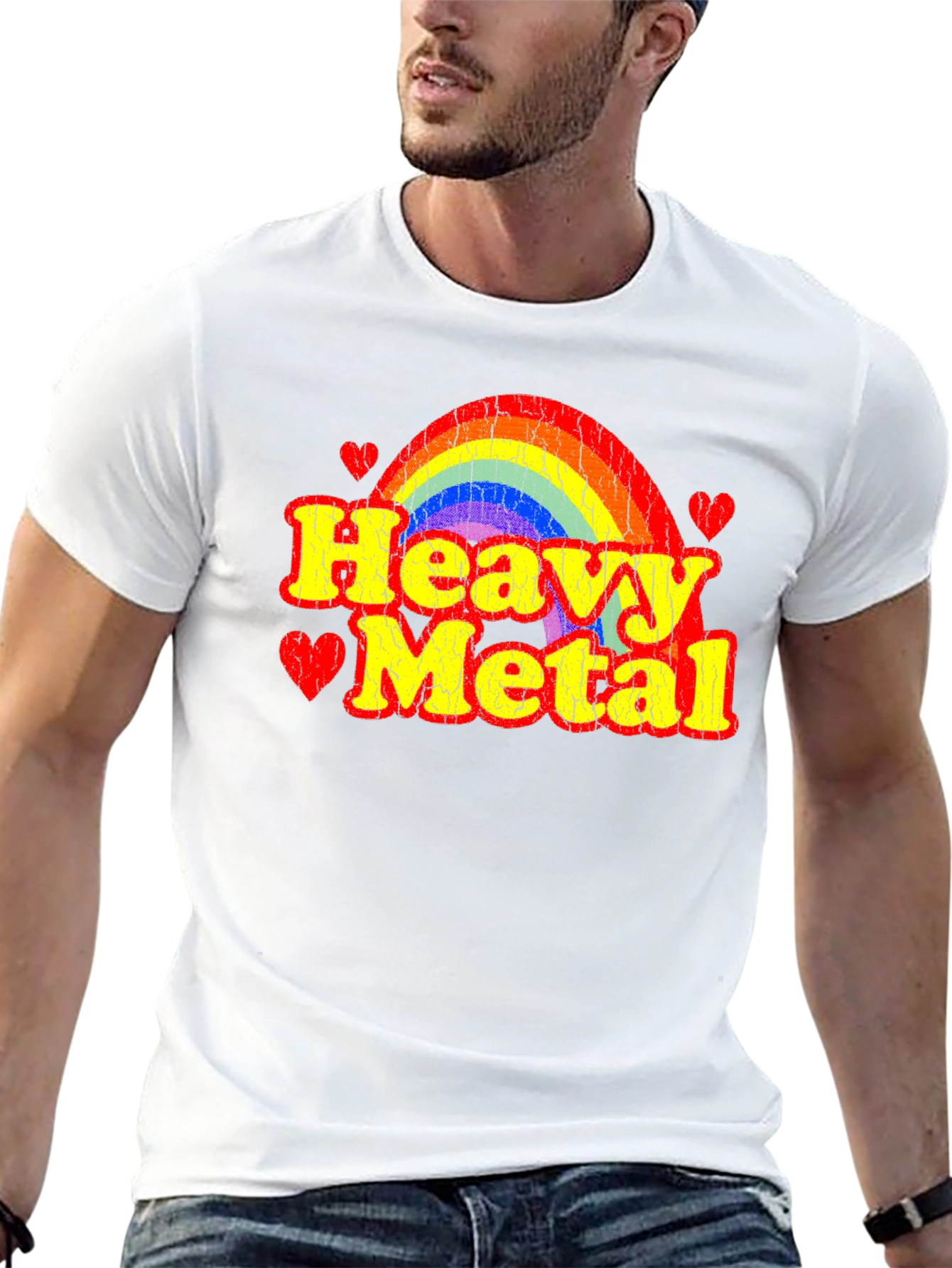 Heavy Metal Rainbow Heart Graphic T-Shirt