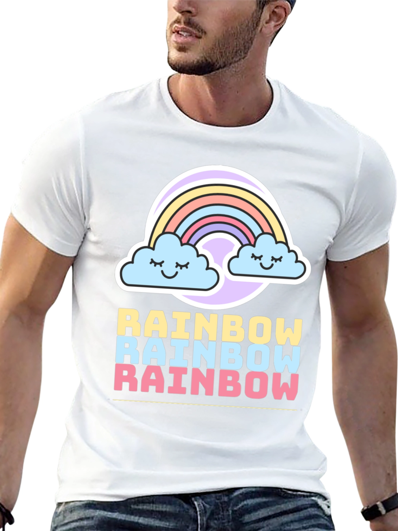Rainbow Graphic Tee - Cute Cloud Design