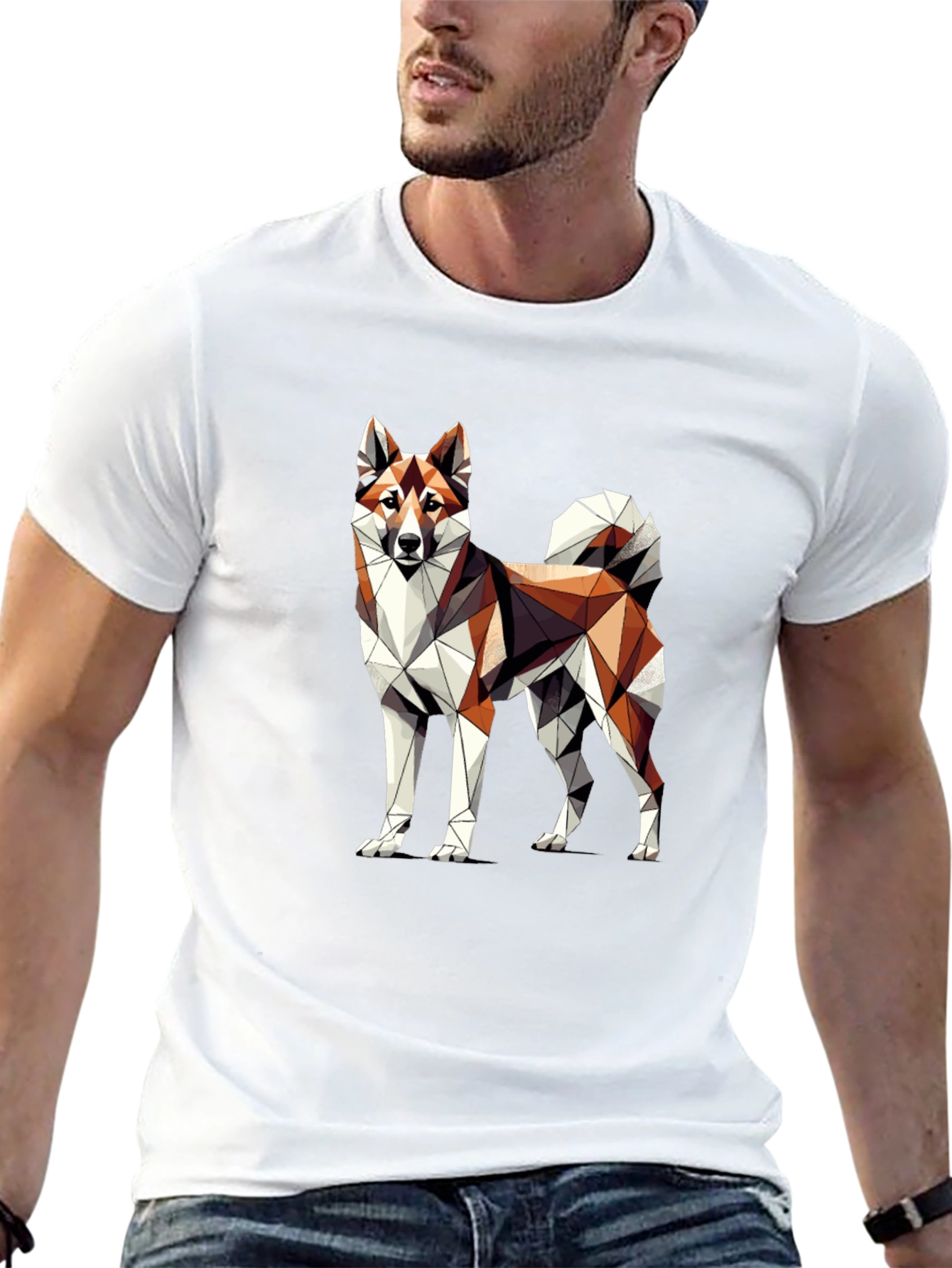 Geometric Dog Graphic Tee - Modern Art Shirt
