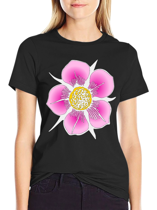 Black T-Shirt with Pink Flower Graphic