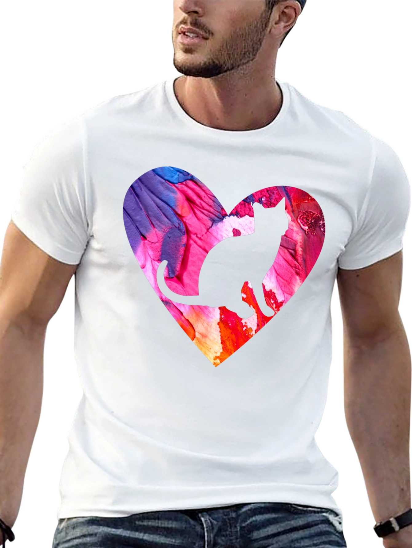 Cat Silhouette Heart T-Shirt