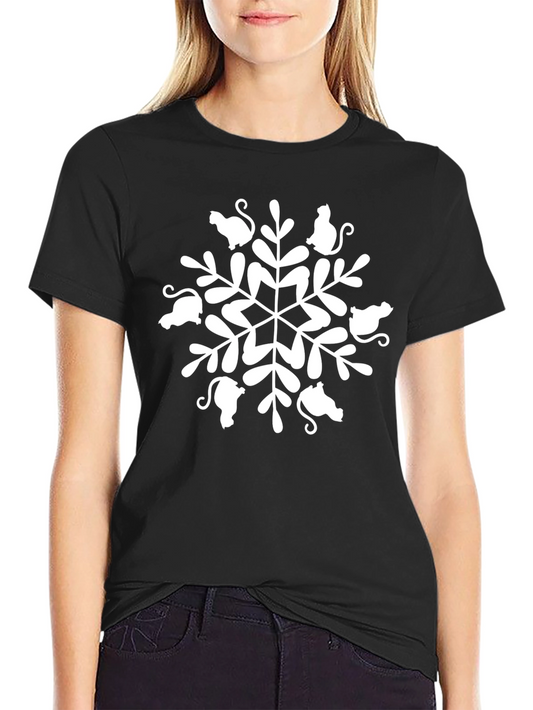 Cat Snowflake Graphic Tee - Unisex Black T-Shirt