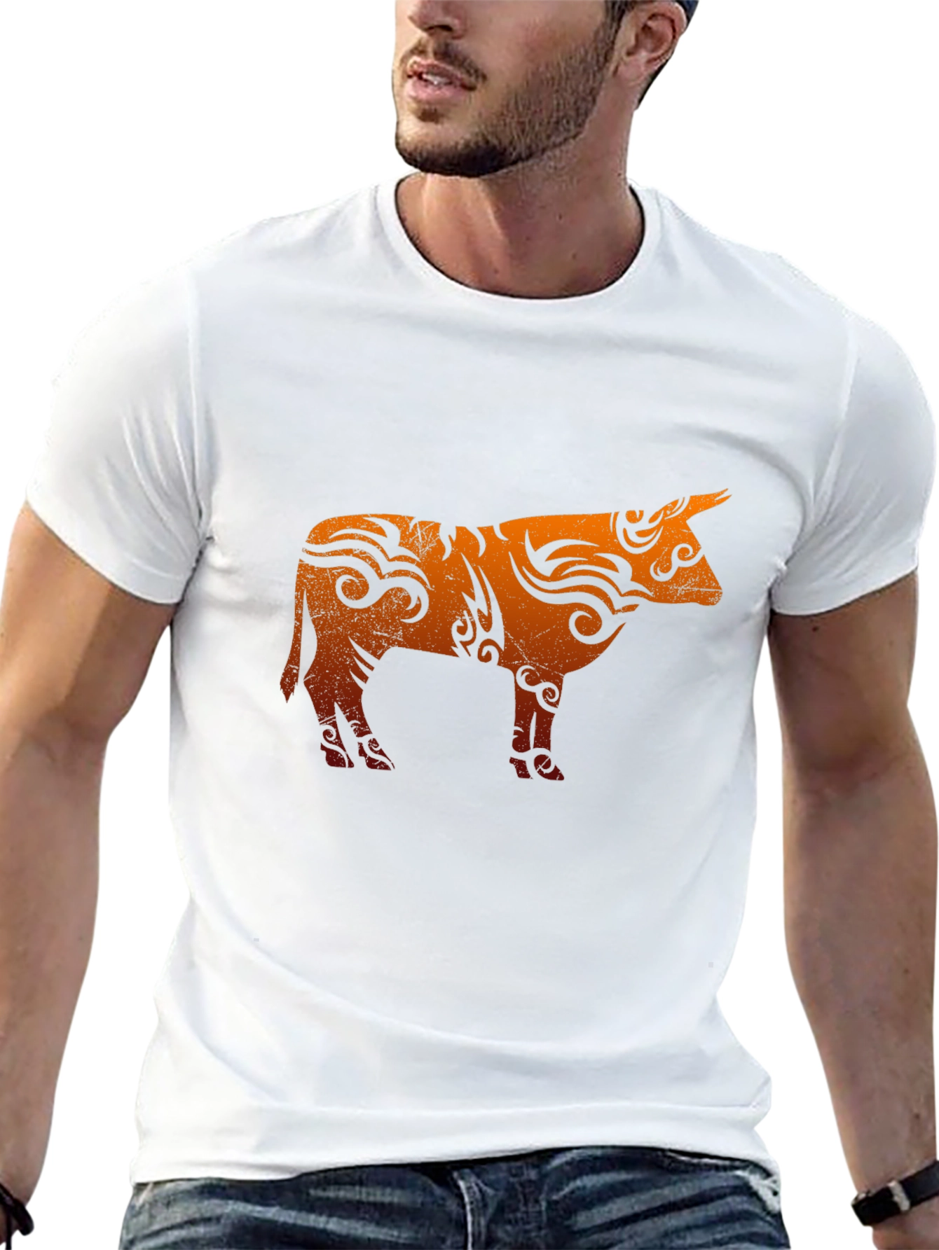 Tribal Bull Graphic T-Shirt - Black Cotton Blend Tee