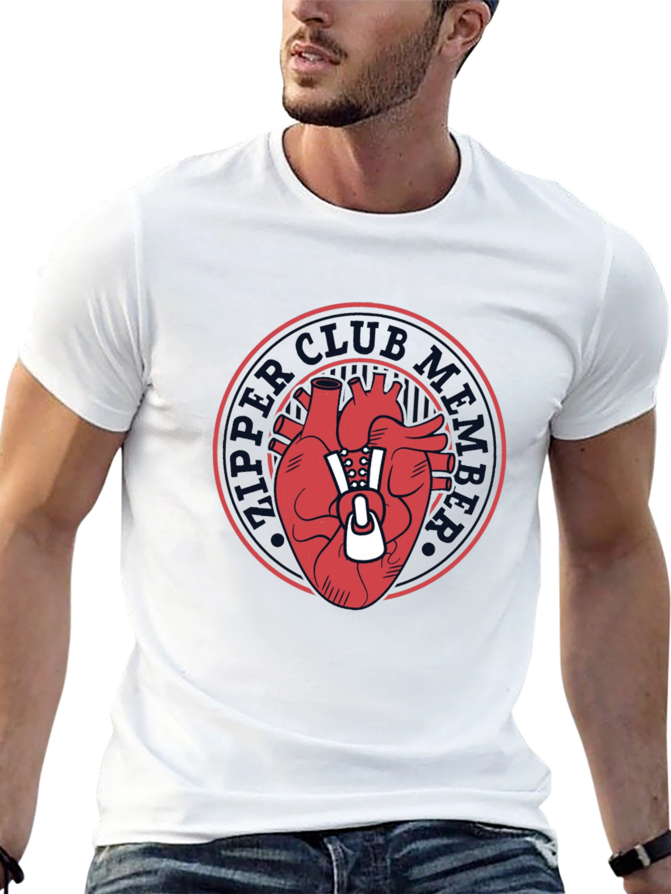 Heart Club Zip-Up Graphic Tee - Mens Black T-Shirt