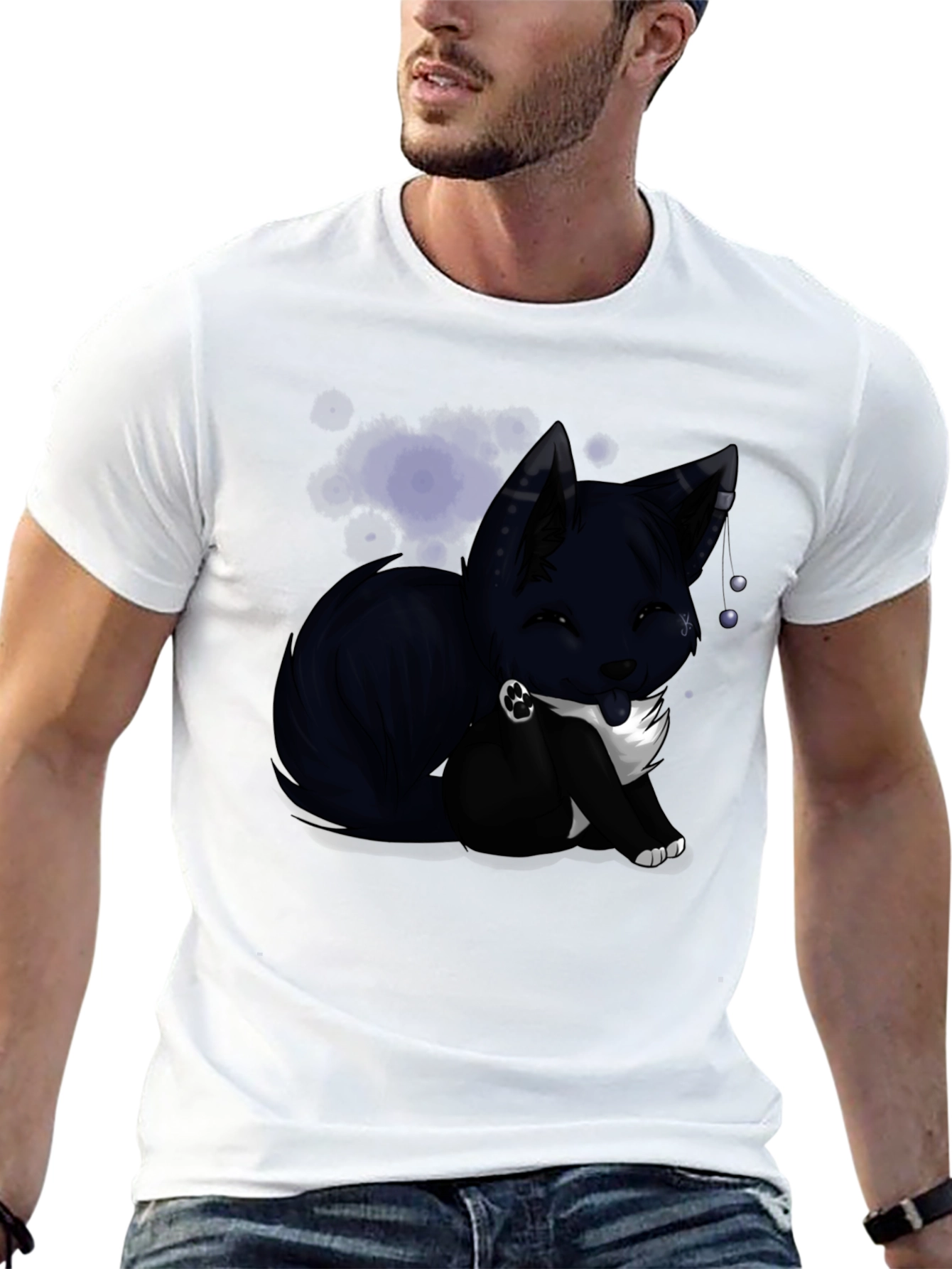 Anime Fox Graphic T-Shirt - Black