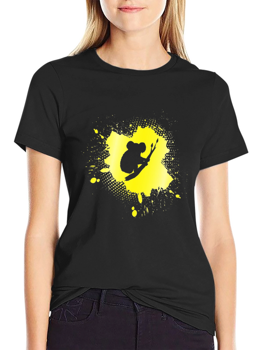 Koala Splatter Graphic Tee - Black Cotton Blend Shirt
