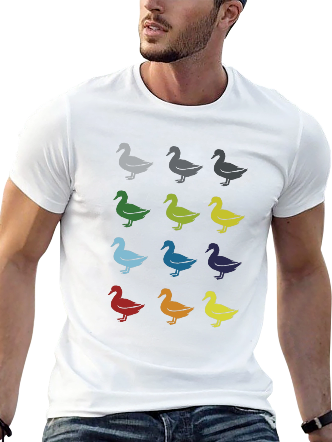 Quirky Duck Pattern Graphic Tee - Black Unisex T-Shirt