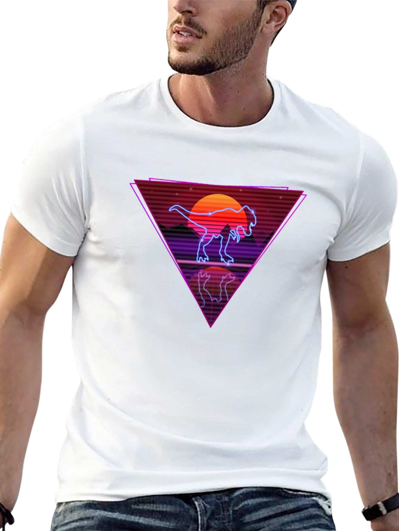 Retro Dinosaur T-Shirt - Synthwave Sunset Tee