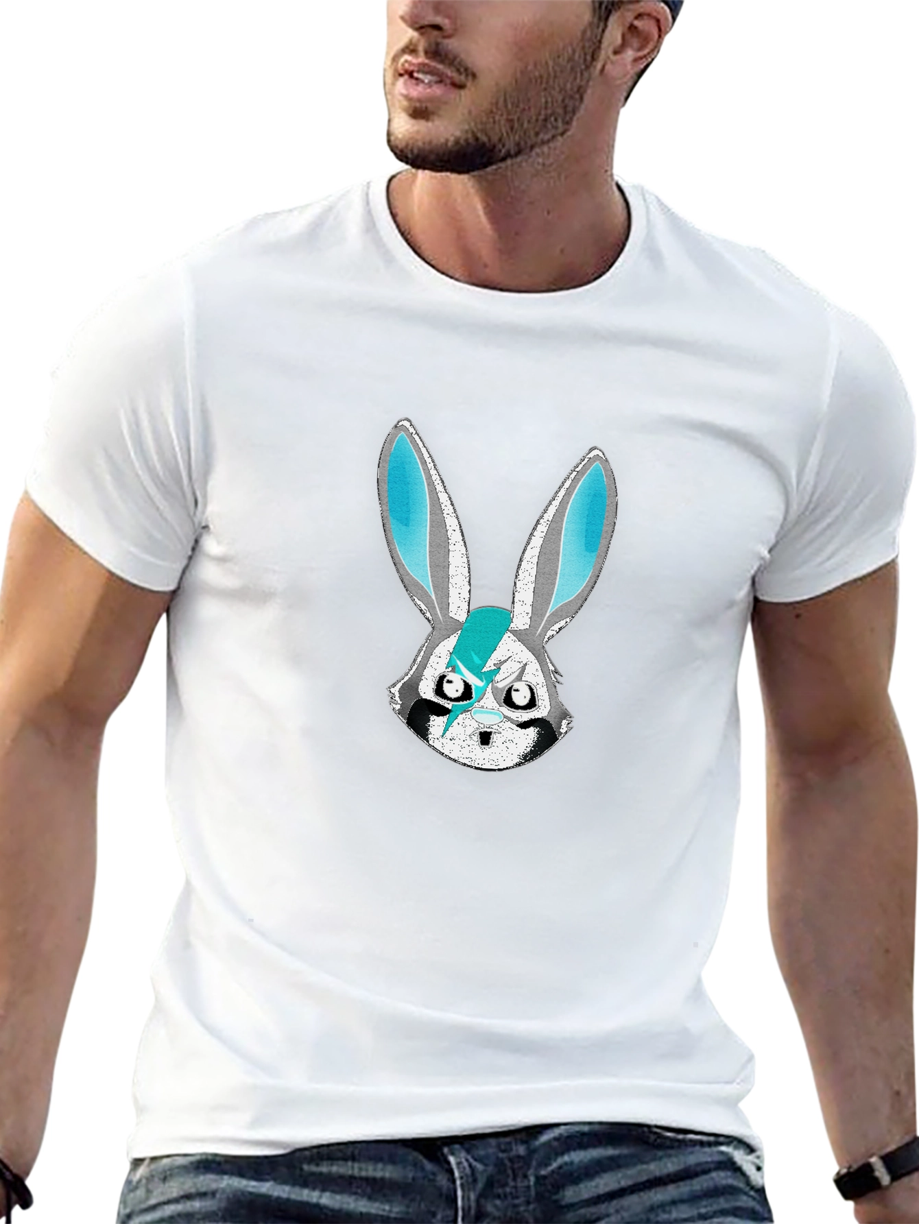 Edgy Bunny Graphic Tee - Black Cotton Blend