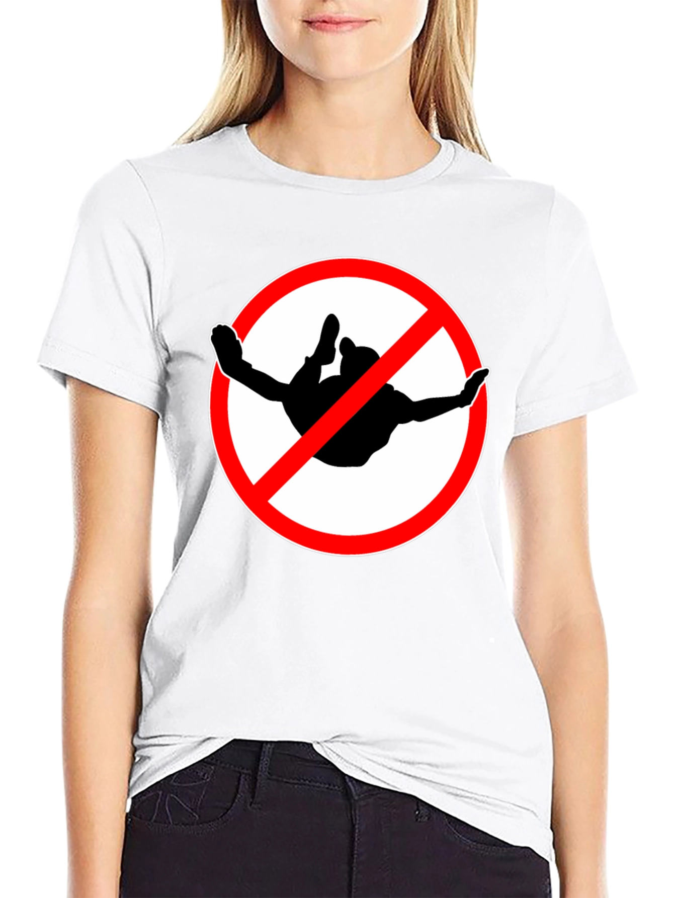 No Skydiving Black T-Shirt Graphic Tee Novelty Gift